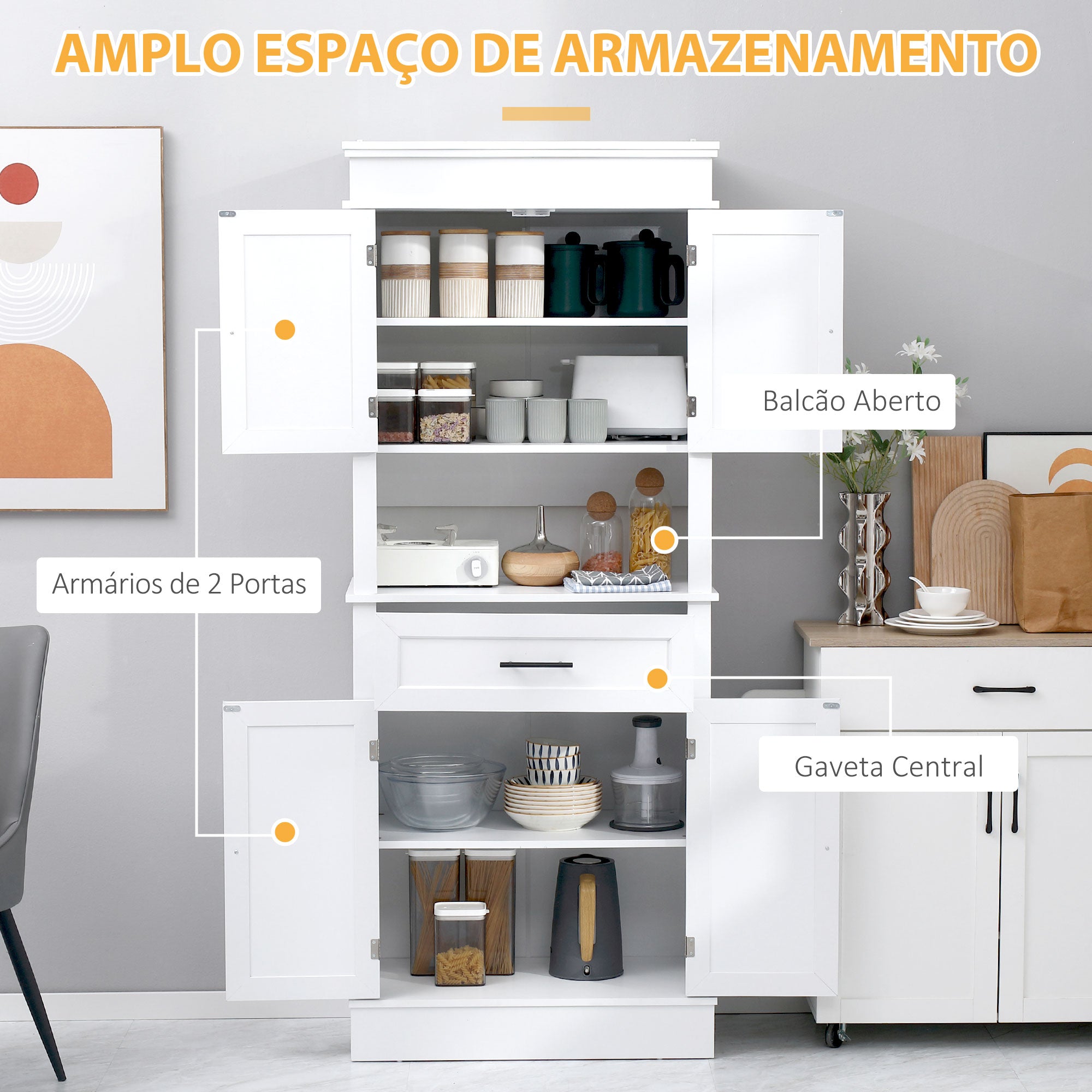 Armário de Cozinha Móvel Auxiliar Branco 74x39,5x183cm
