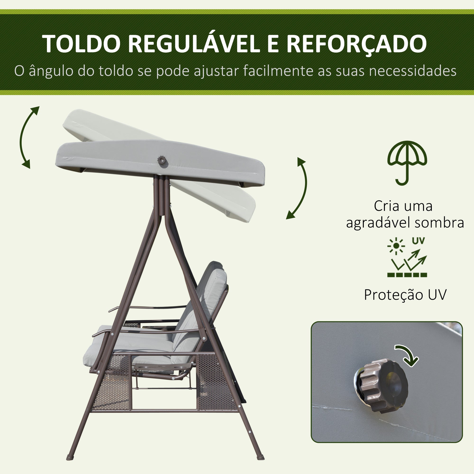 Banco Baloiço de Jardim 3 Lugares Cinzento 206x116x183cm