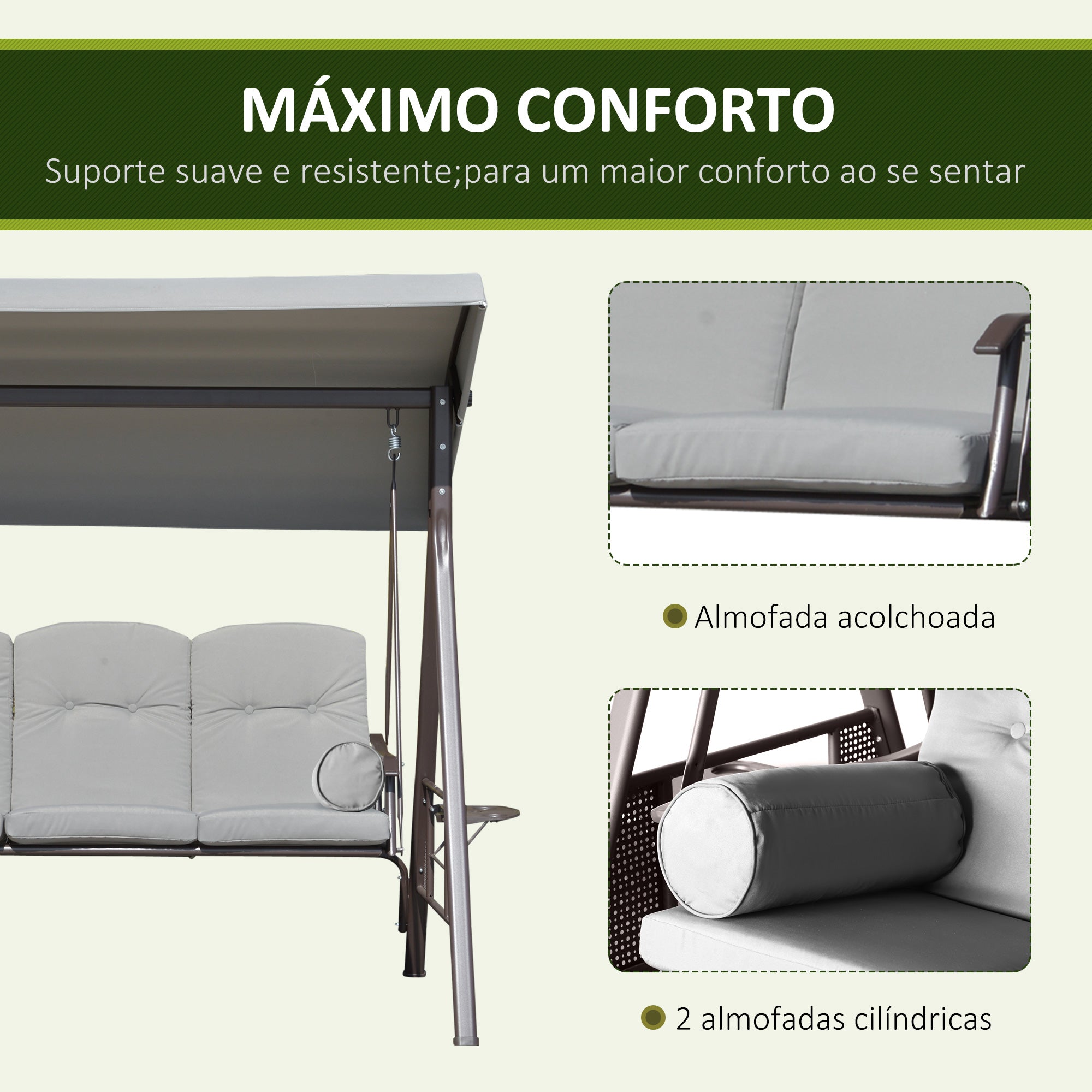 Banco Baloiço de Jardim 3 Lugares Cinzento 206x116x183cm