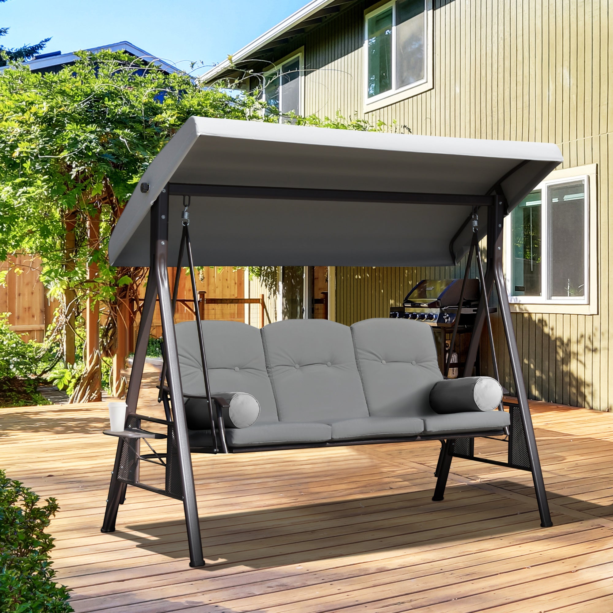 Banco Baloiço de Jardim 3 Lugares Cinzento 206x116x183cm