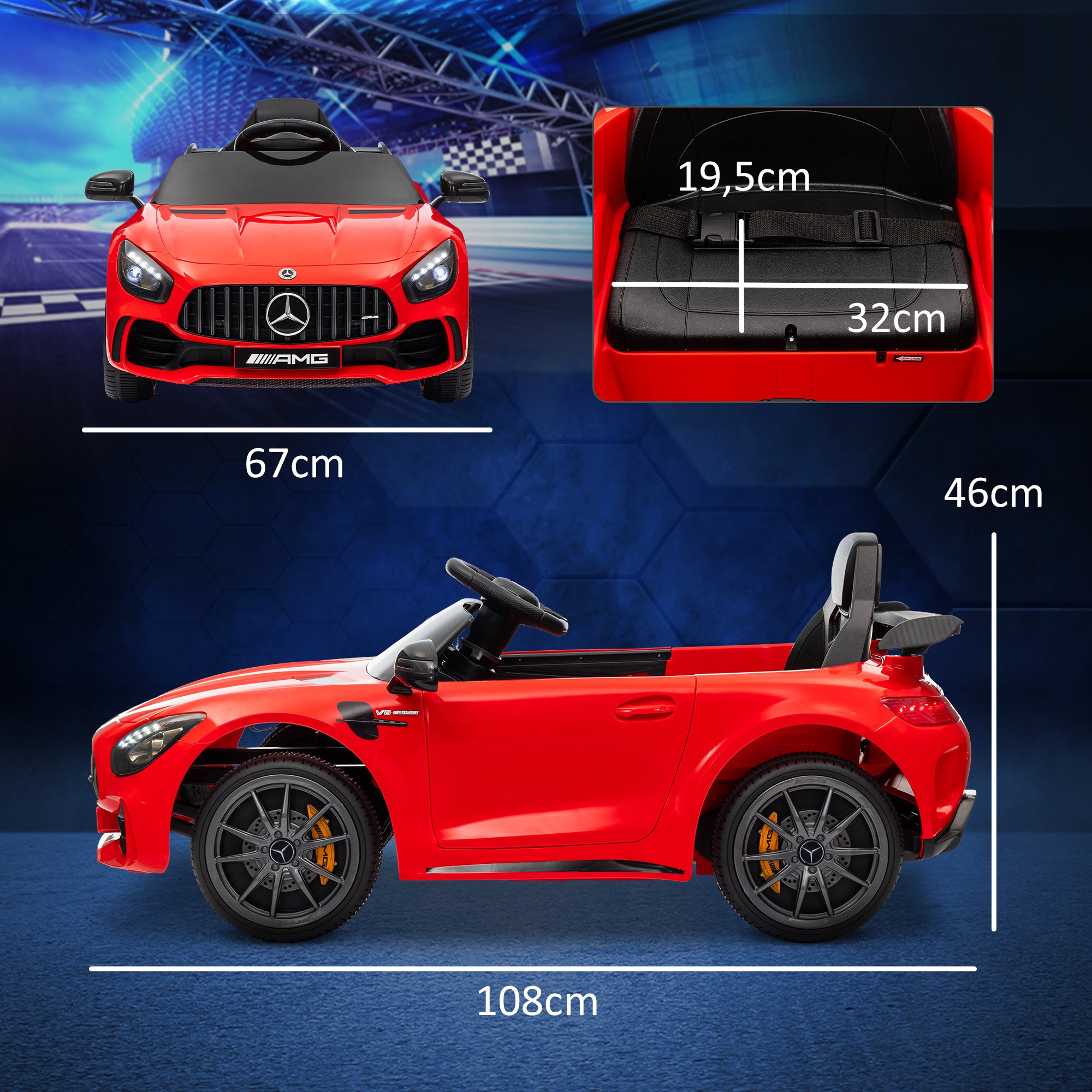 Carro Elétrico Infantil Vermelho 108x67x46 cm com Controlo Remoto e Música