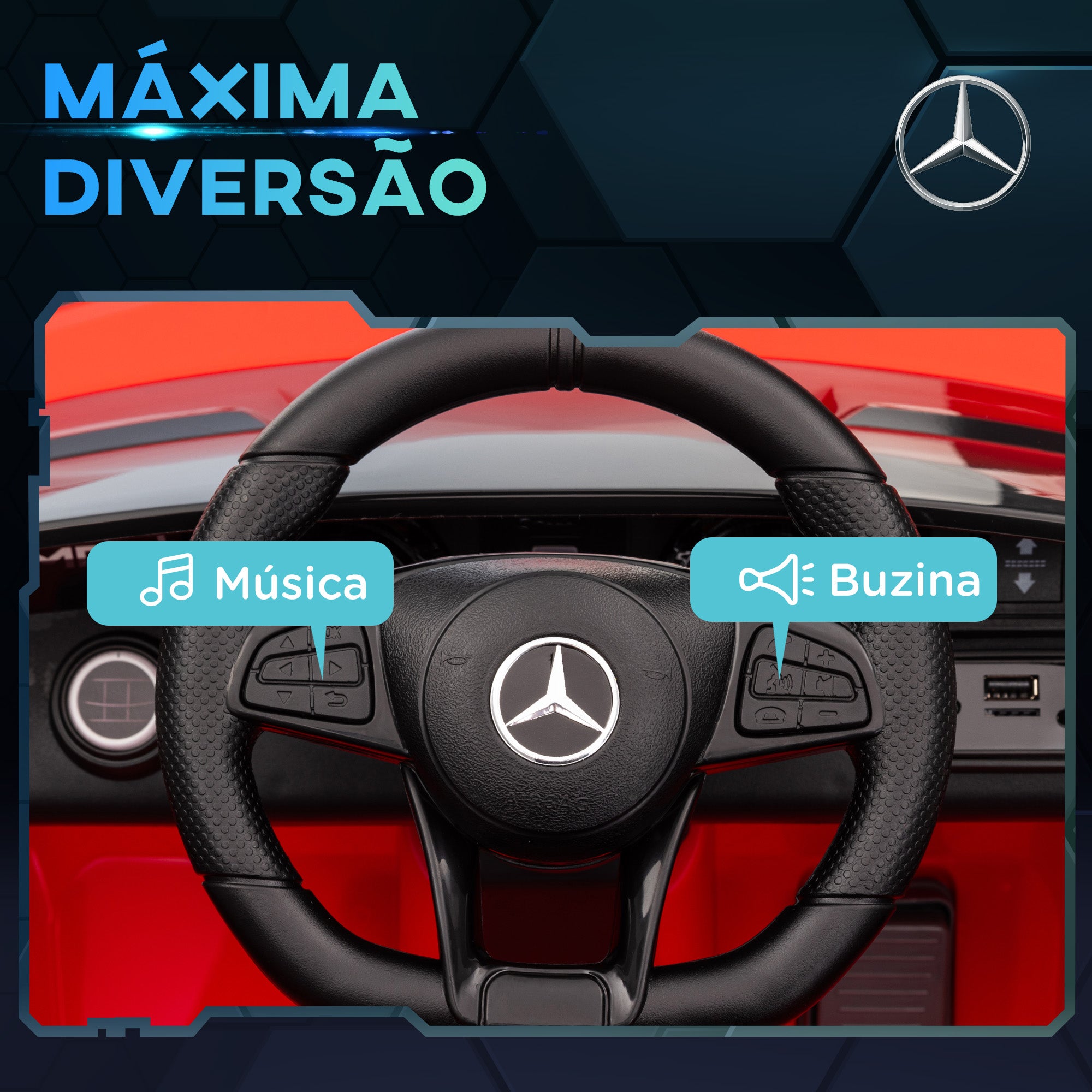 Carro Elétrico Infantil Vermelho 108x67x46 cm com Controlo Remoto e Música