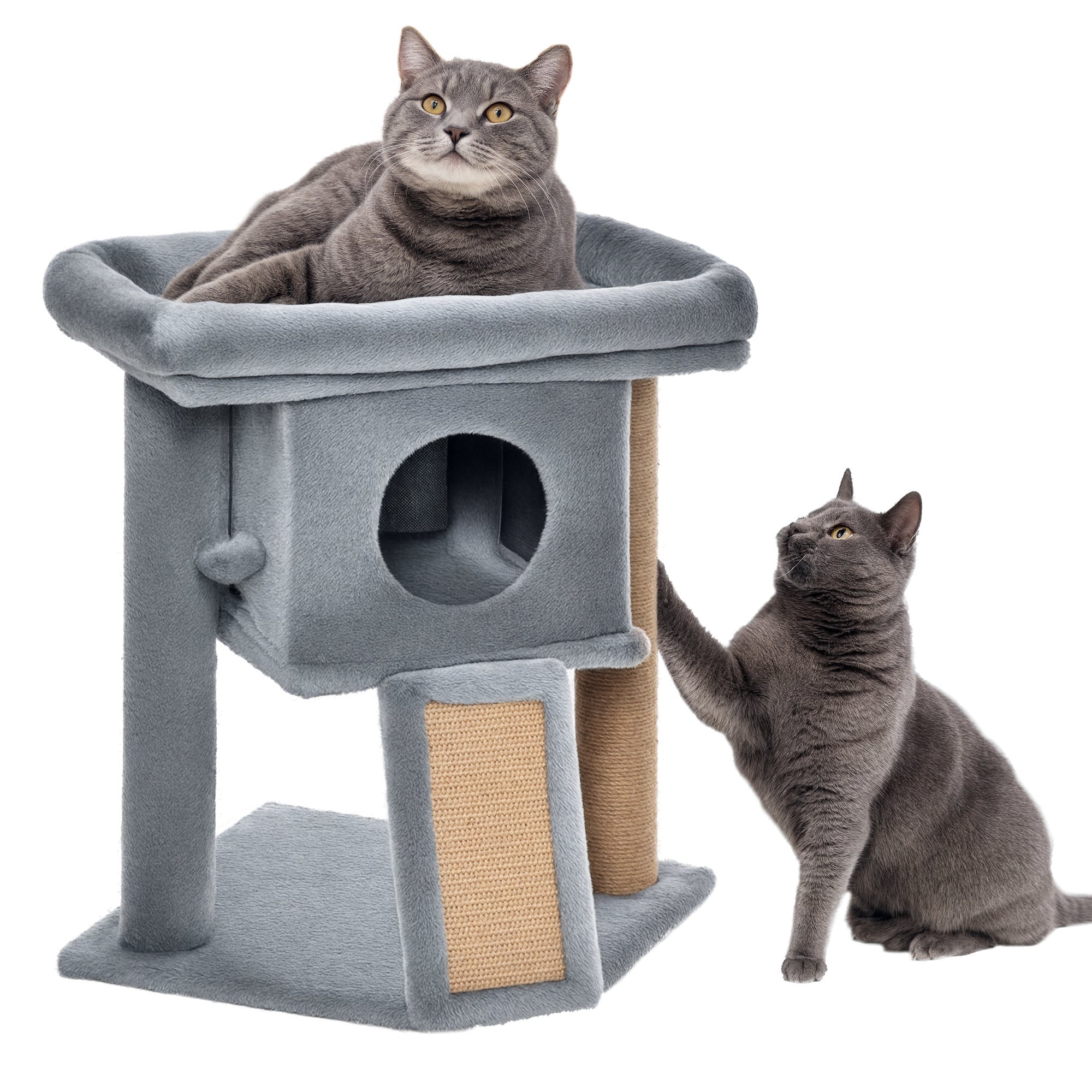 Arranhador para Gatos Cinzento 40x40x57 cm com Poste de Juta e Caverna
