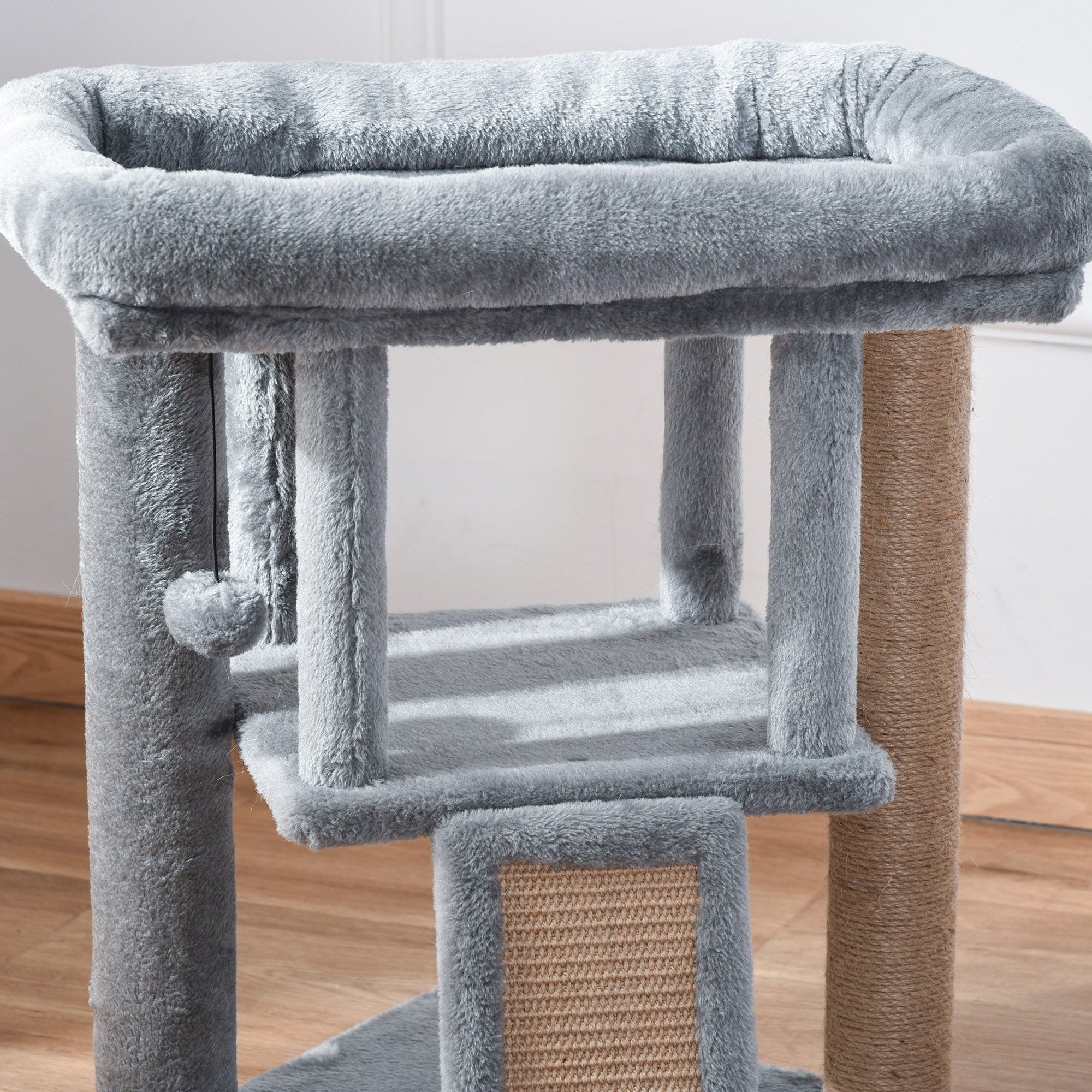 Arranhador para Gatos Cinzento 40x40x57 cm com Poste de Juta e Caverna