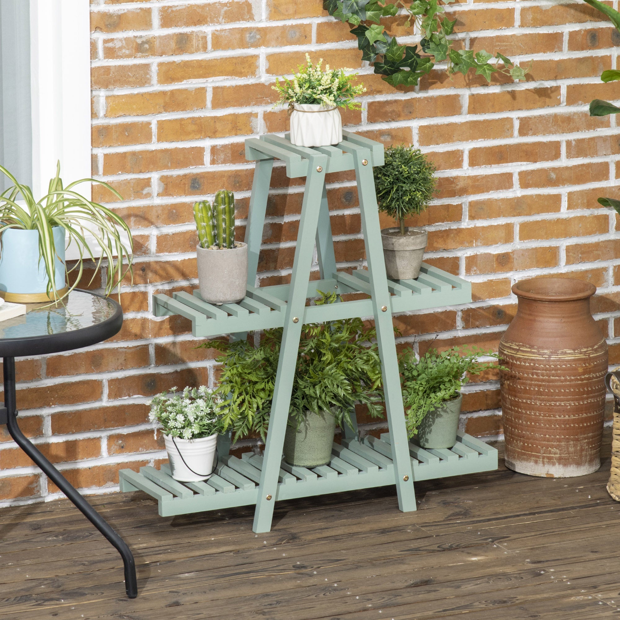 Suporte de Plantas de Madeira – 46x26x76cm – Verde