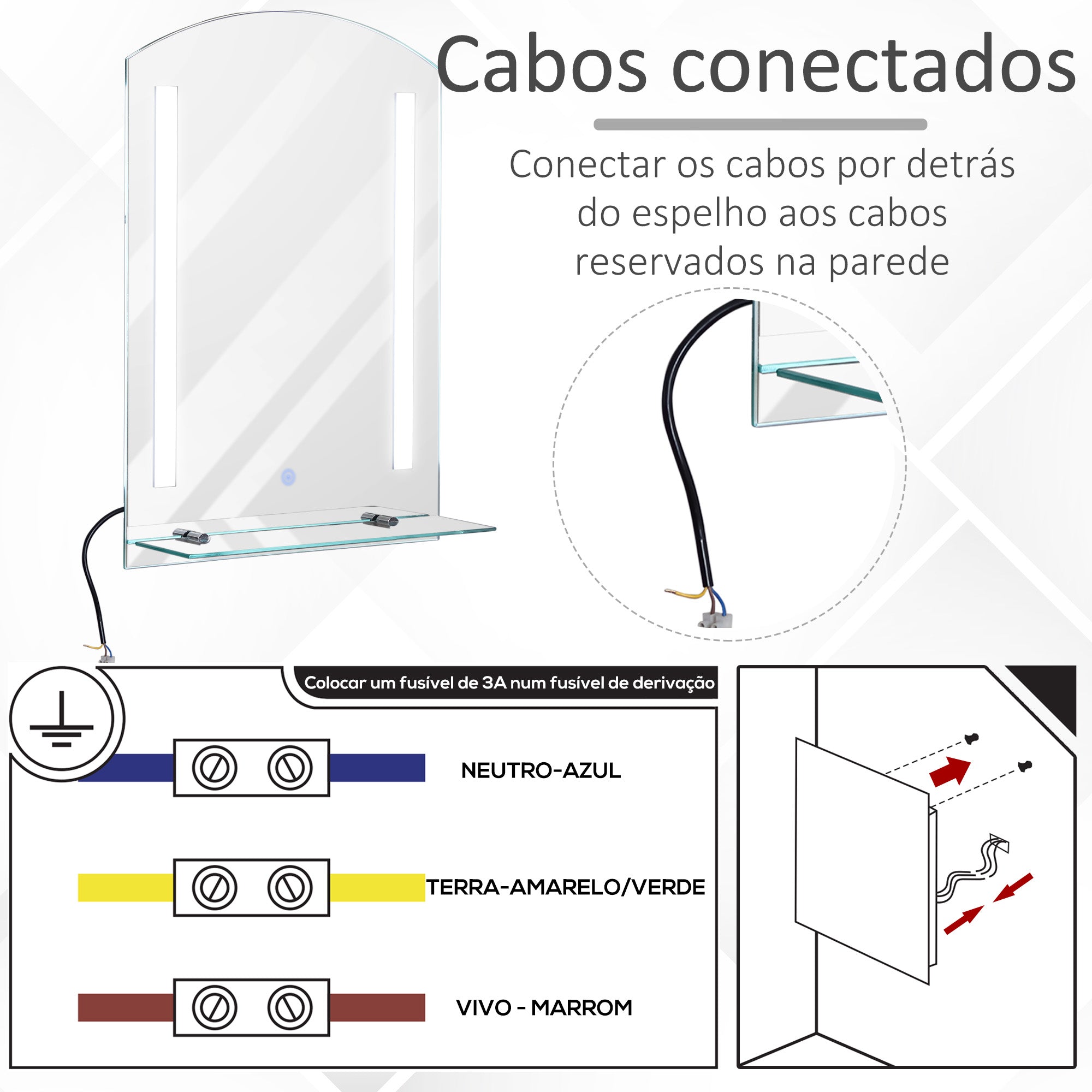Espelho de Banheiro com Luz LED 16W e Prateleira - Prata 50x15,1x70 cm