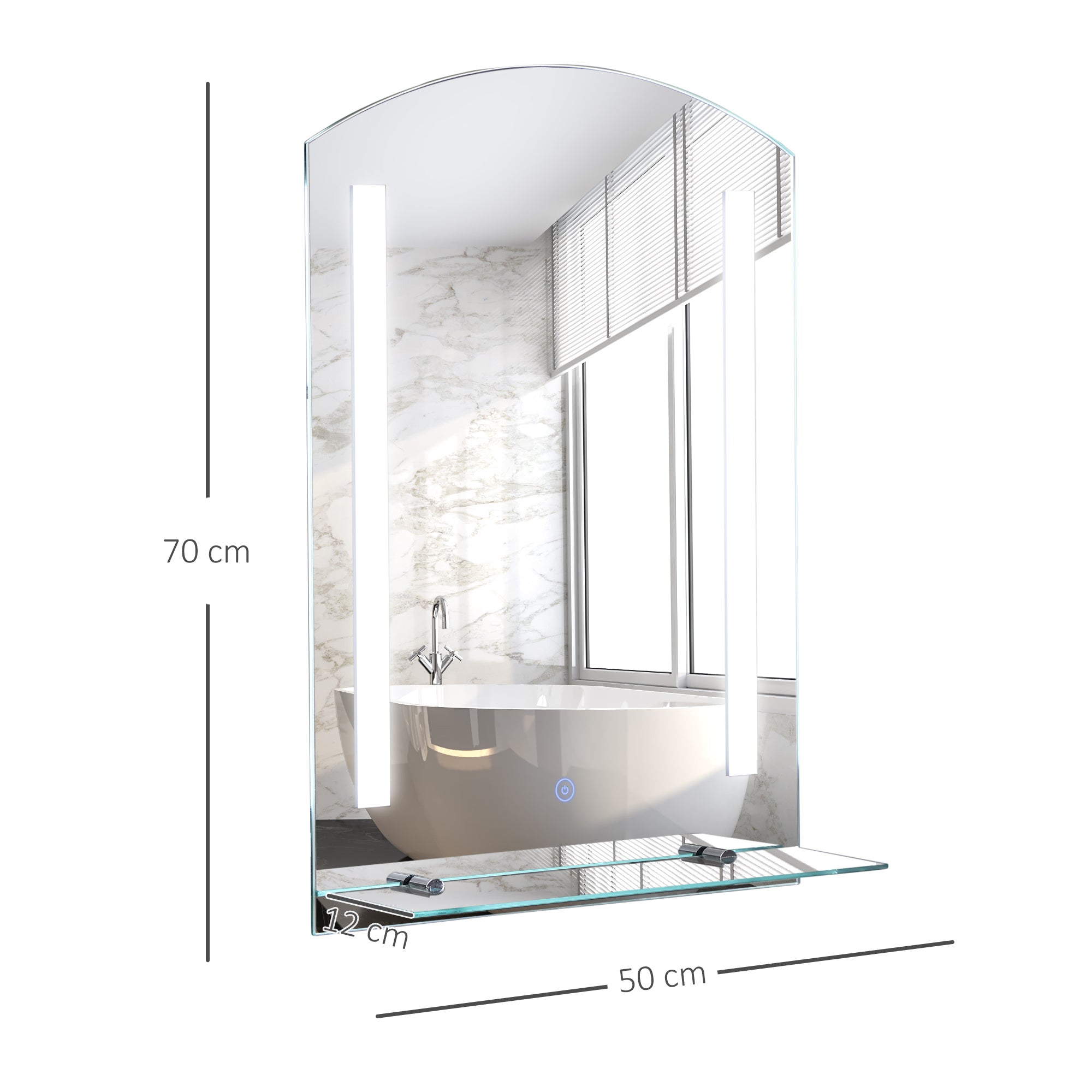 Espelho de Banheiro com Luz LED 16W e Prateleira - Prata 50x15,1x70 cm