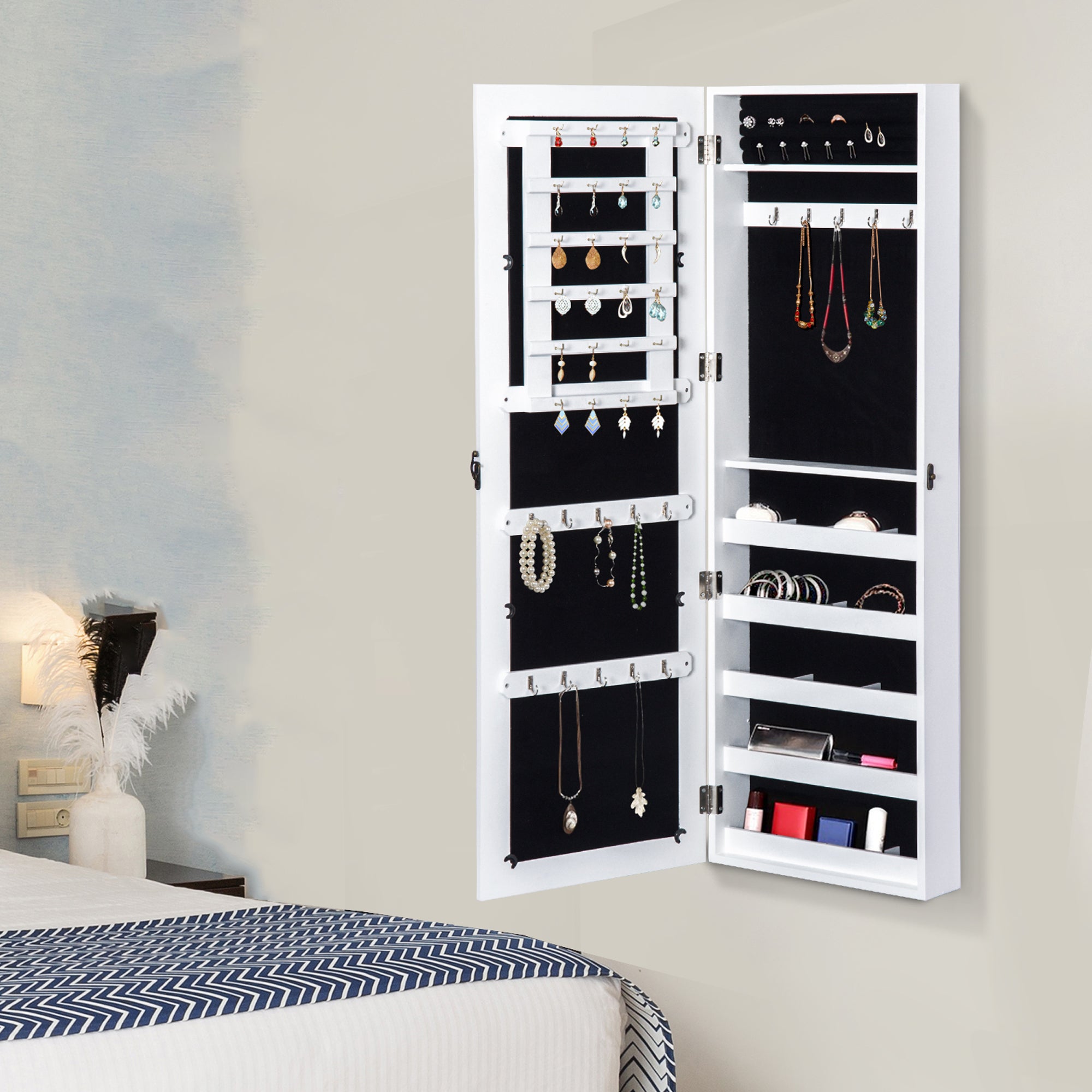 Espelho com Móvel de Bijuterias de Parede 37x9,5x112cm Branco