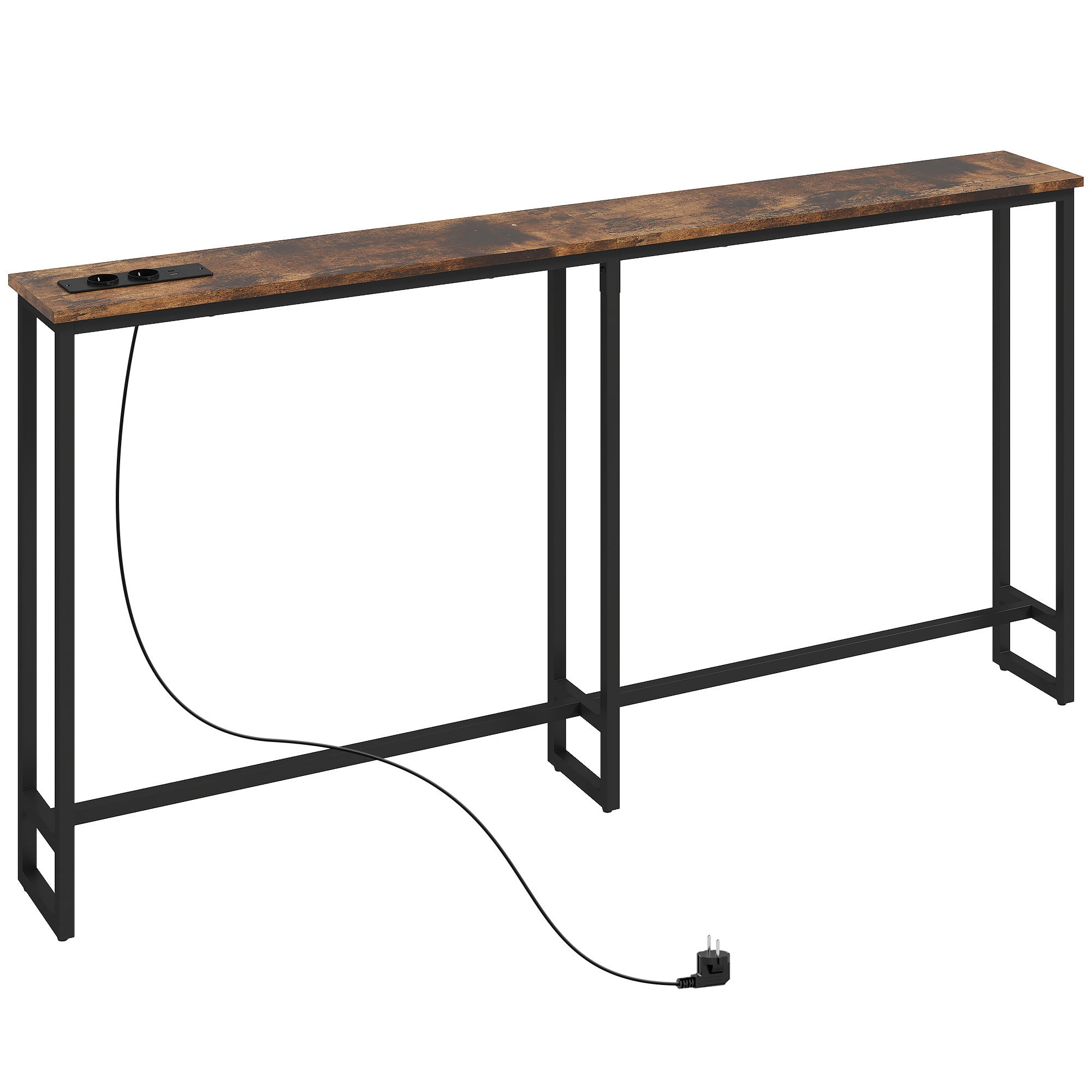 Mesa Consola Estreita 160x20x80 cm Castanho Rústico e Preto