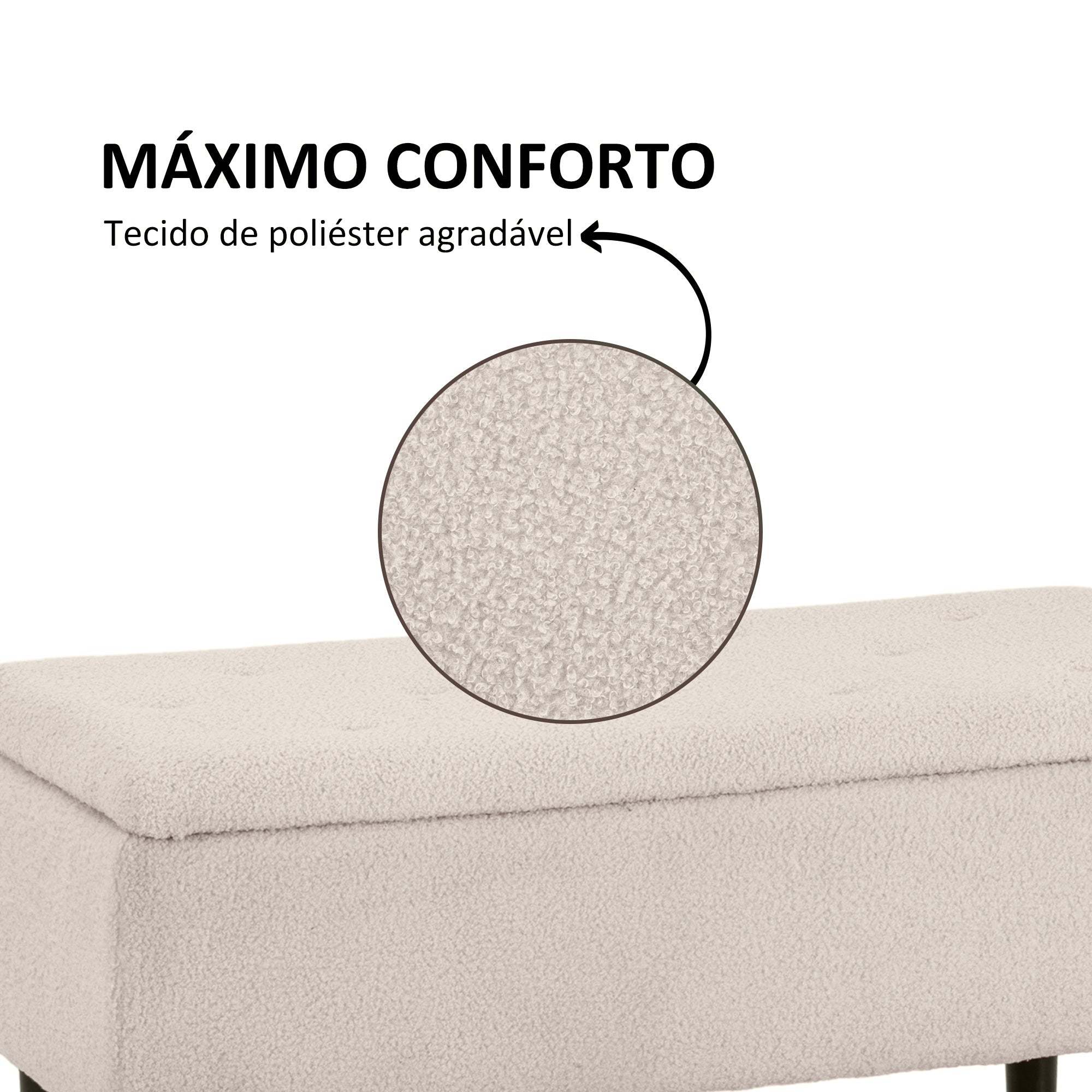 Banco de Armazenamento – 95x38x45 cm – Bege – Tecido similar a lã e madeira de borracha