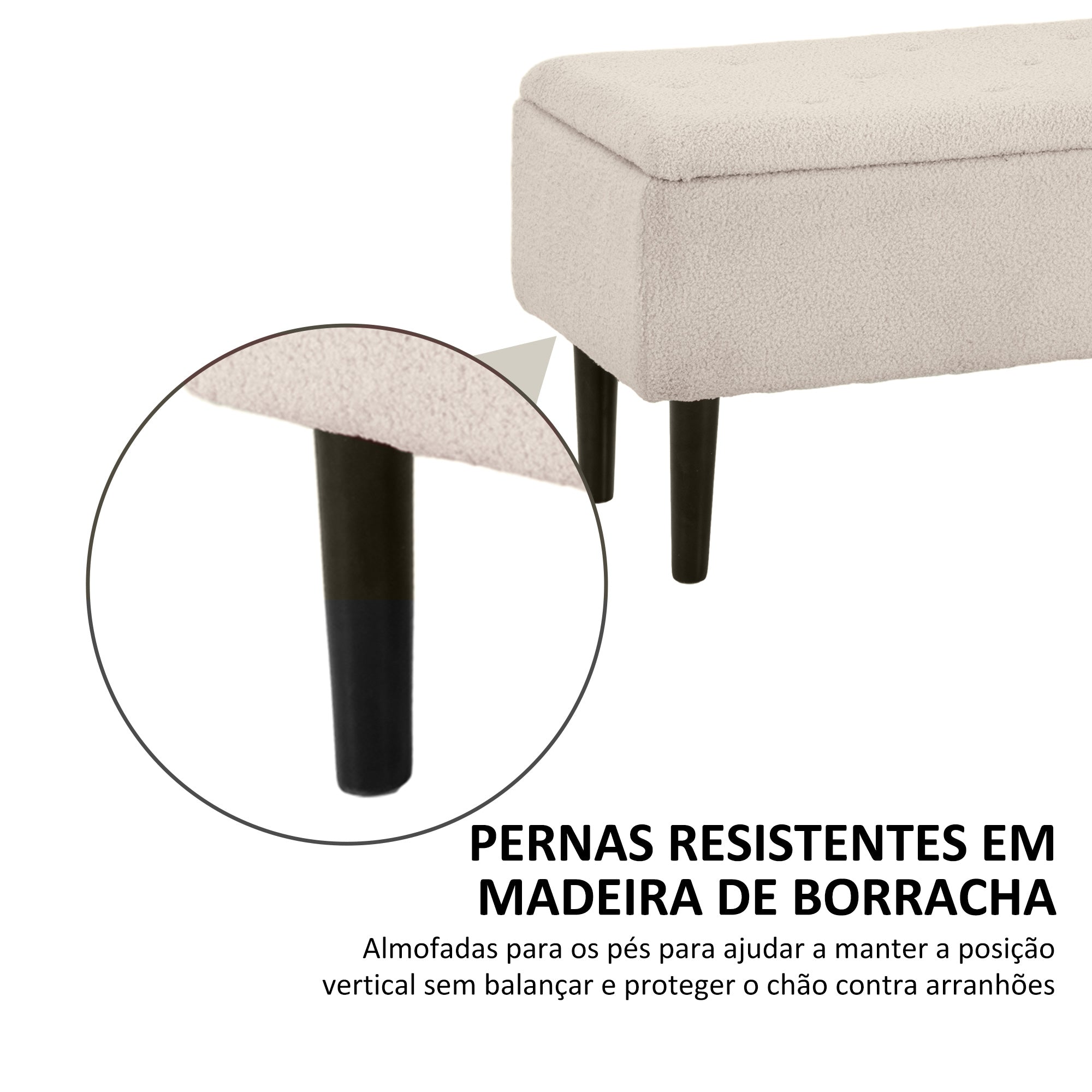 Banco de Armazenamento – 95x38x45 cm – Bege – Tecido similar a lã e madeira de borracha