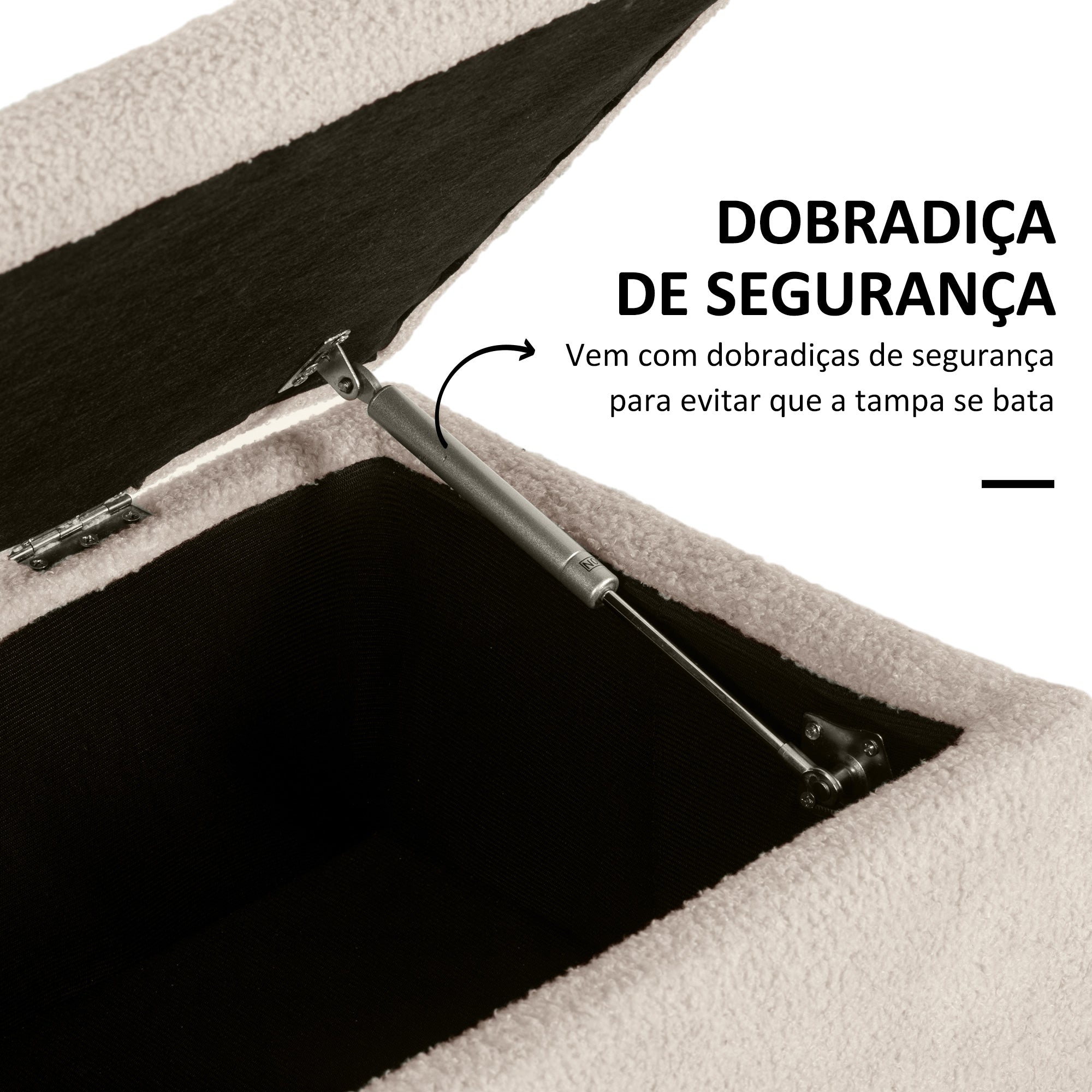 Banco de Armazenamento – 95x38x45 cm – Bege – Tecido similar a lã e madeira de borracha