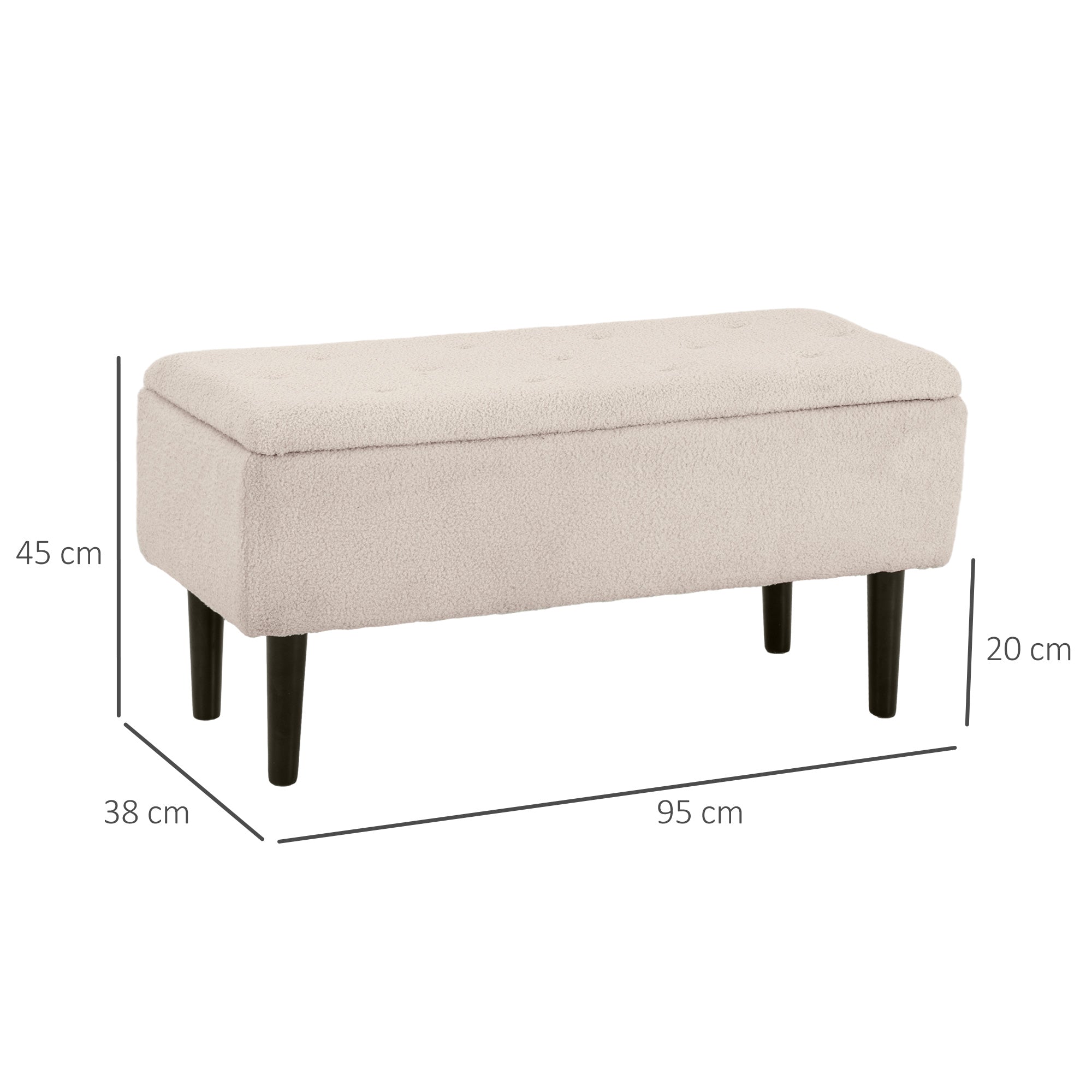 Banco de Armazenamento – 95x38x45 cm – Bege – Tecido similar a lã e madeira de borracha