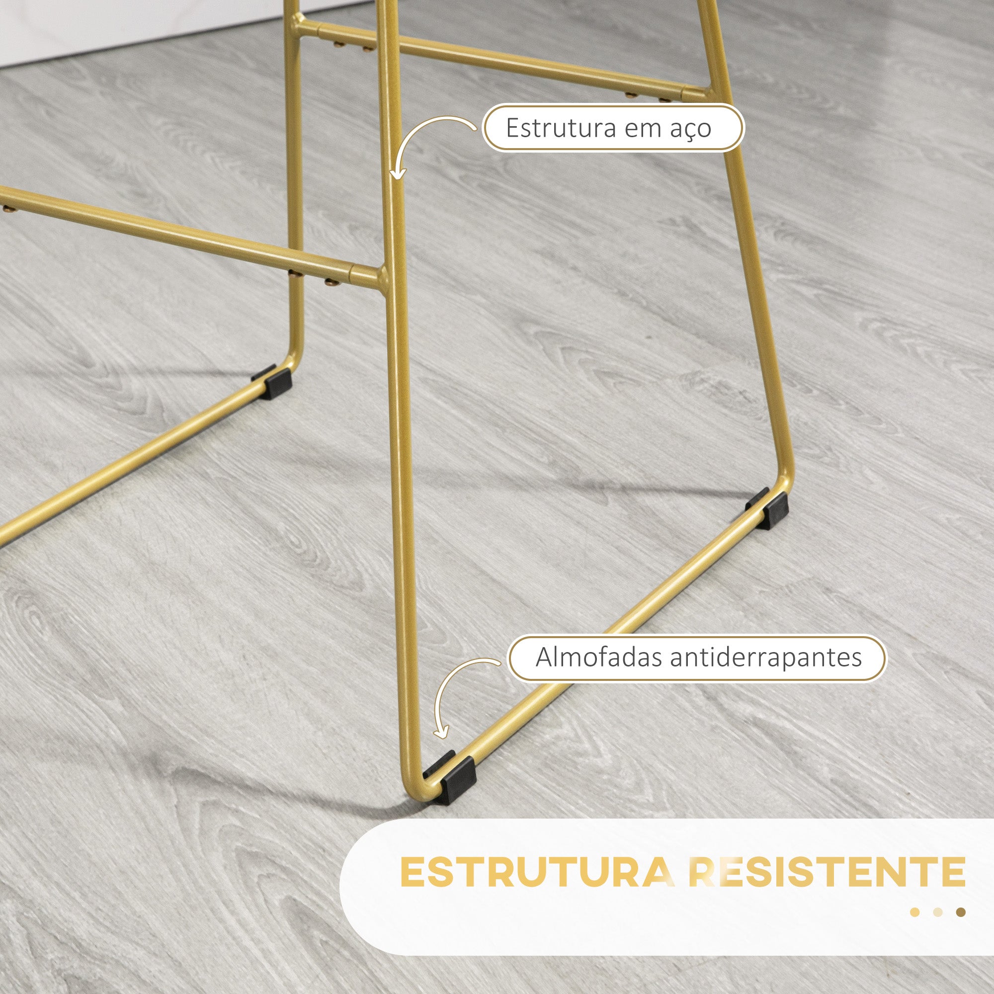 Bancos Altos de Cozinha – 44,5x48x94,6 cm – Dourado – Aço