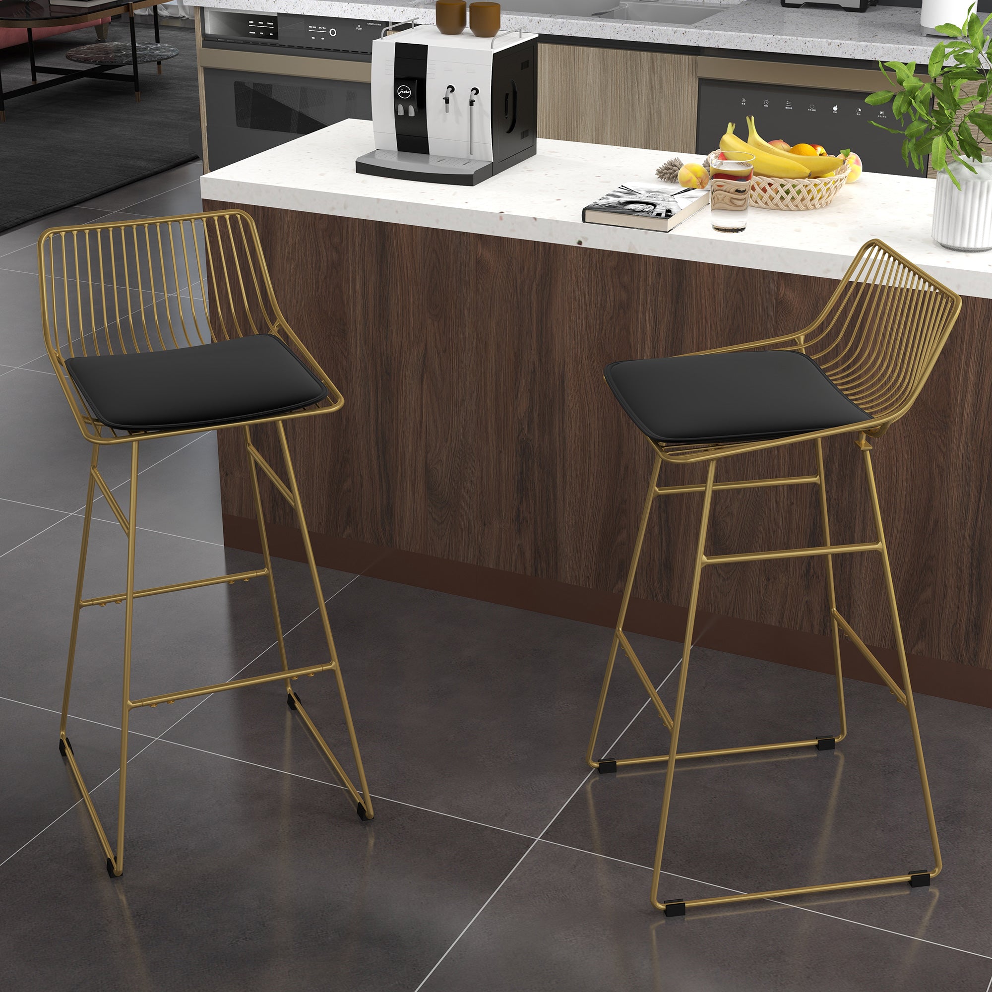 Bancos Altos de Cozinha – 44,5x48x94,6 cm – Dourado – Aço