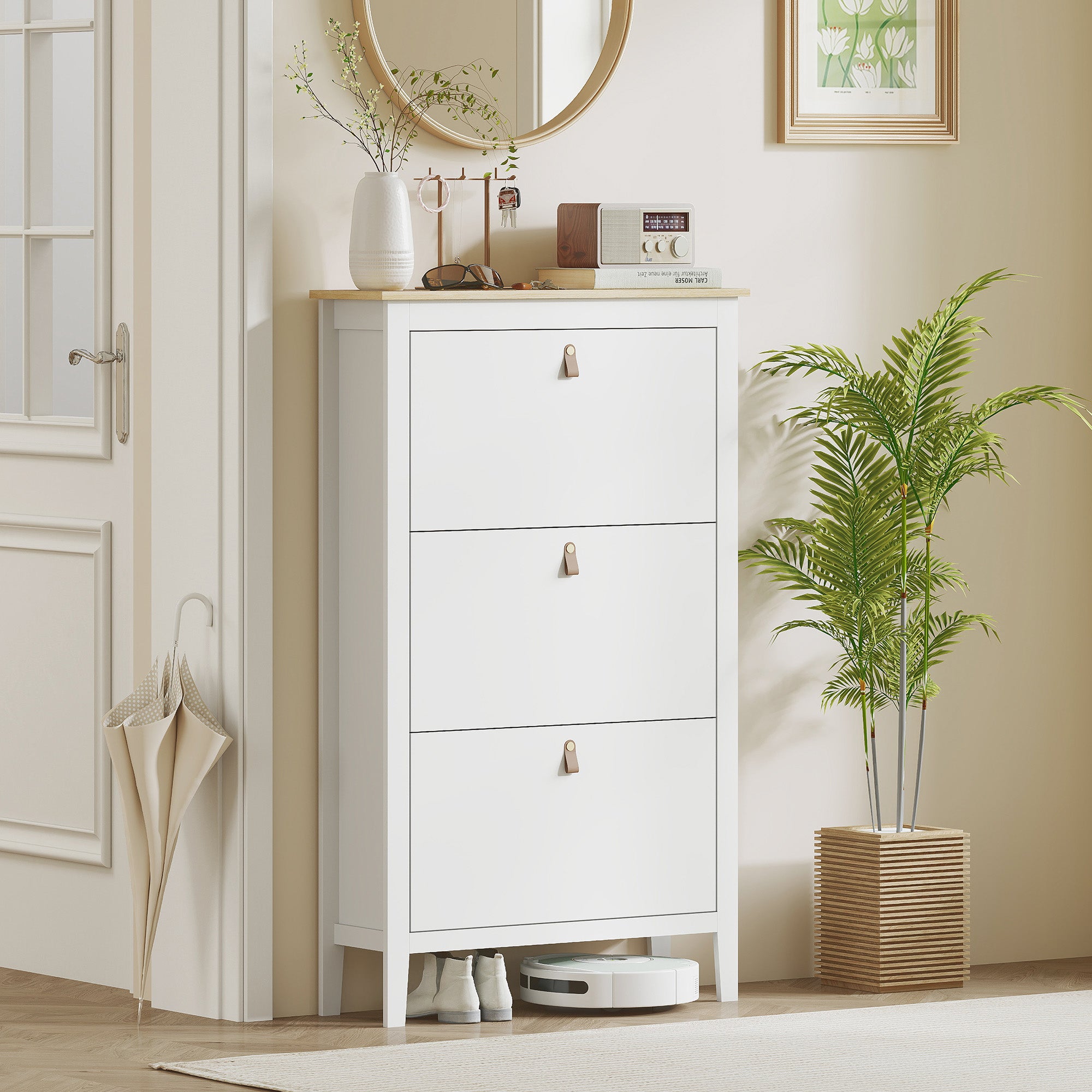 Sapateira Estreita com 3 Gavetas Abatíveis 80x24x131 cm - Branco