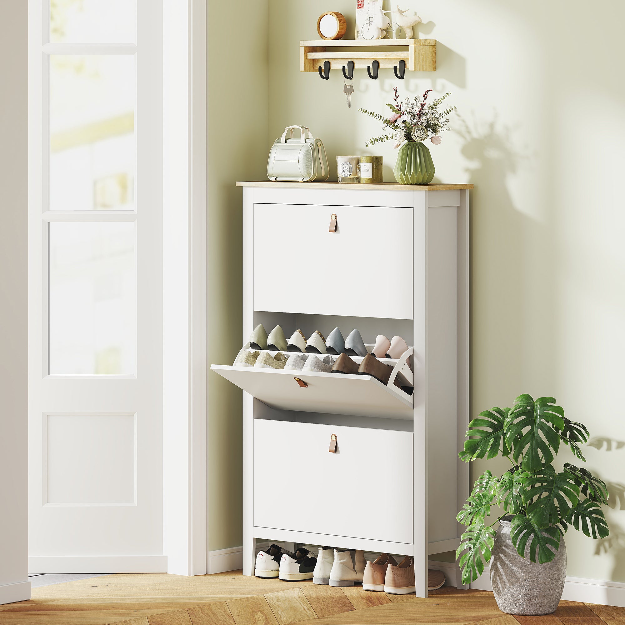 Sapateira Estreita com 3 Gavetas Abatíveis 80x24x131 cm - Branco