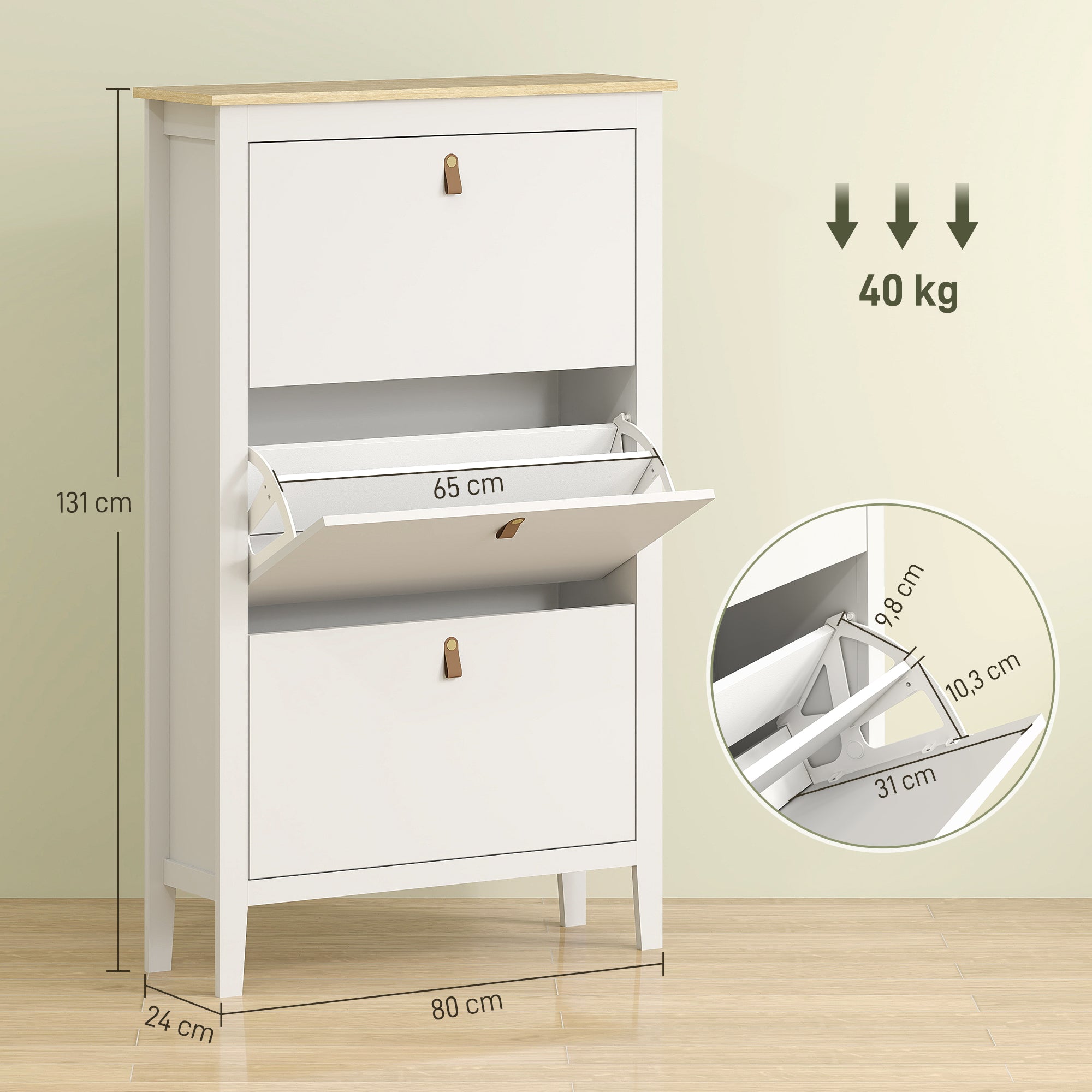 Sapateira Estreita com 3 Gavetas Abatíveis 80x24x131 cm - Branco