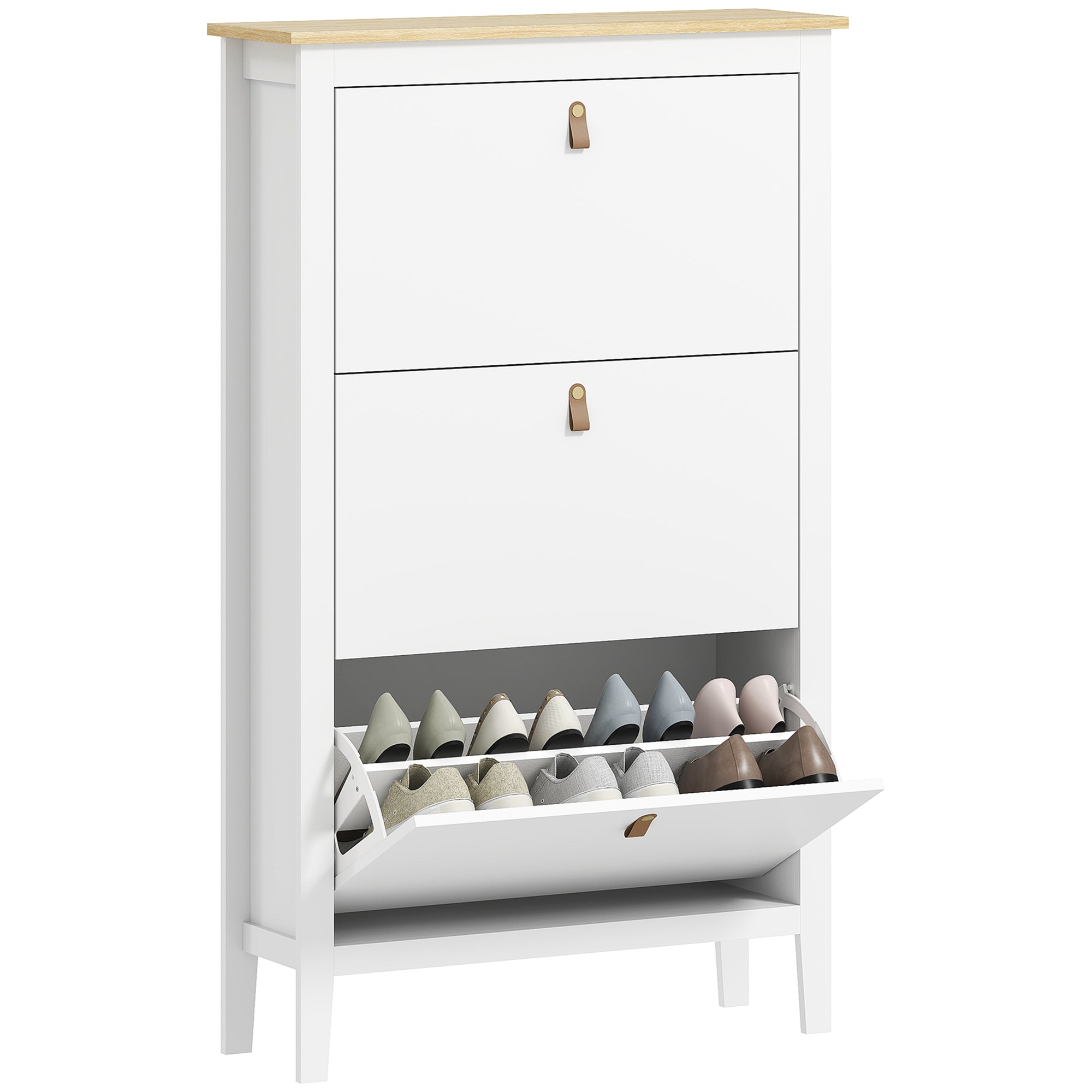 Sapateira Estreita com 3 Gavetas Abatíveis 80x24x131 cm - Branco