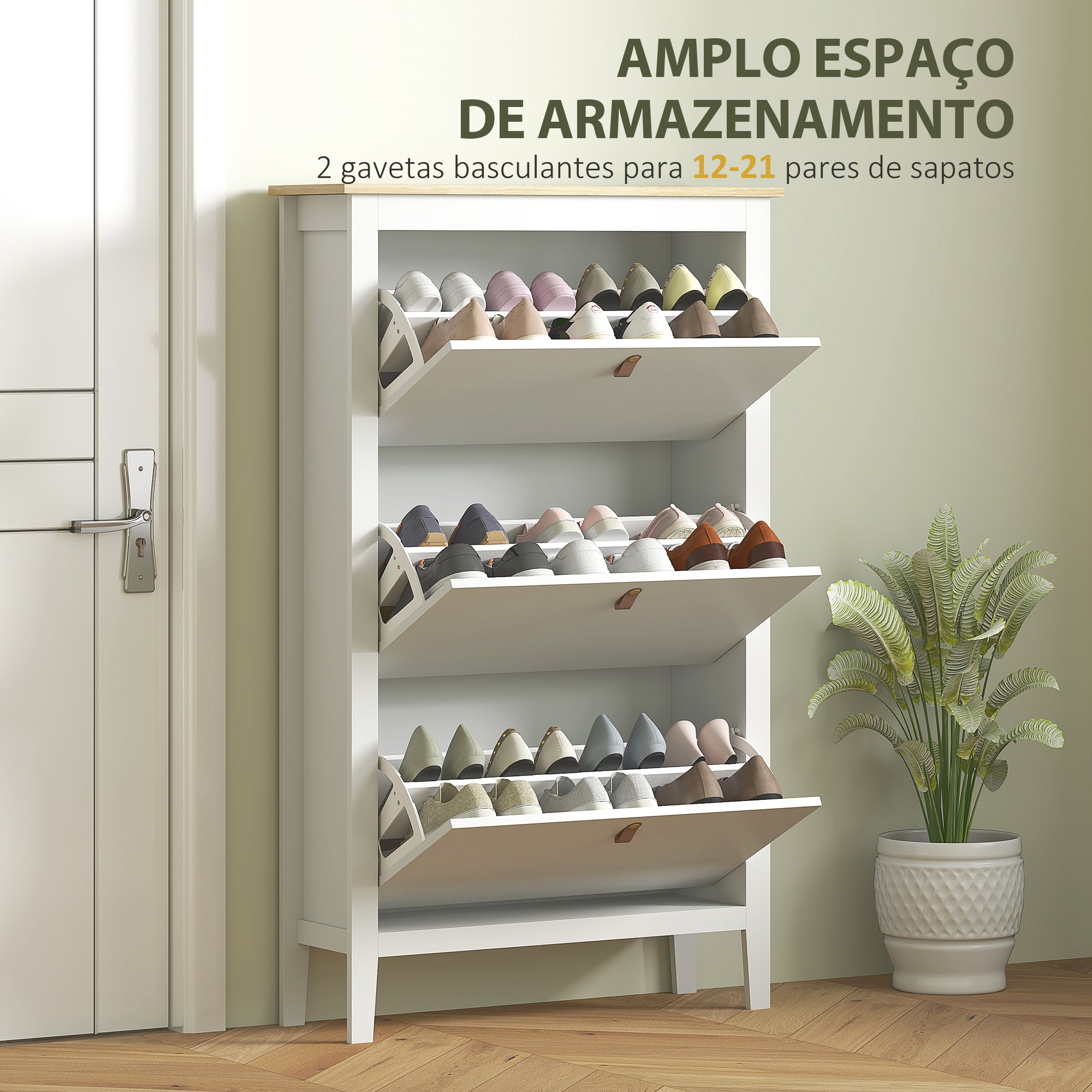 Sapateira Estreita com 3 Gavetas Abatíveis 80x24x131 cm - Branco