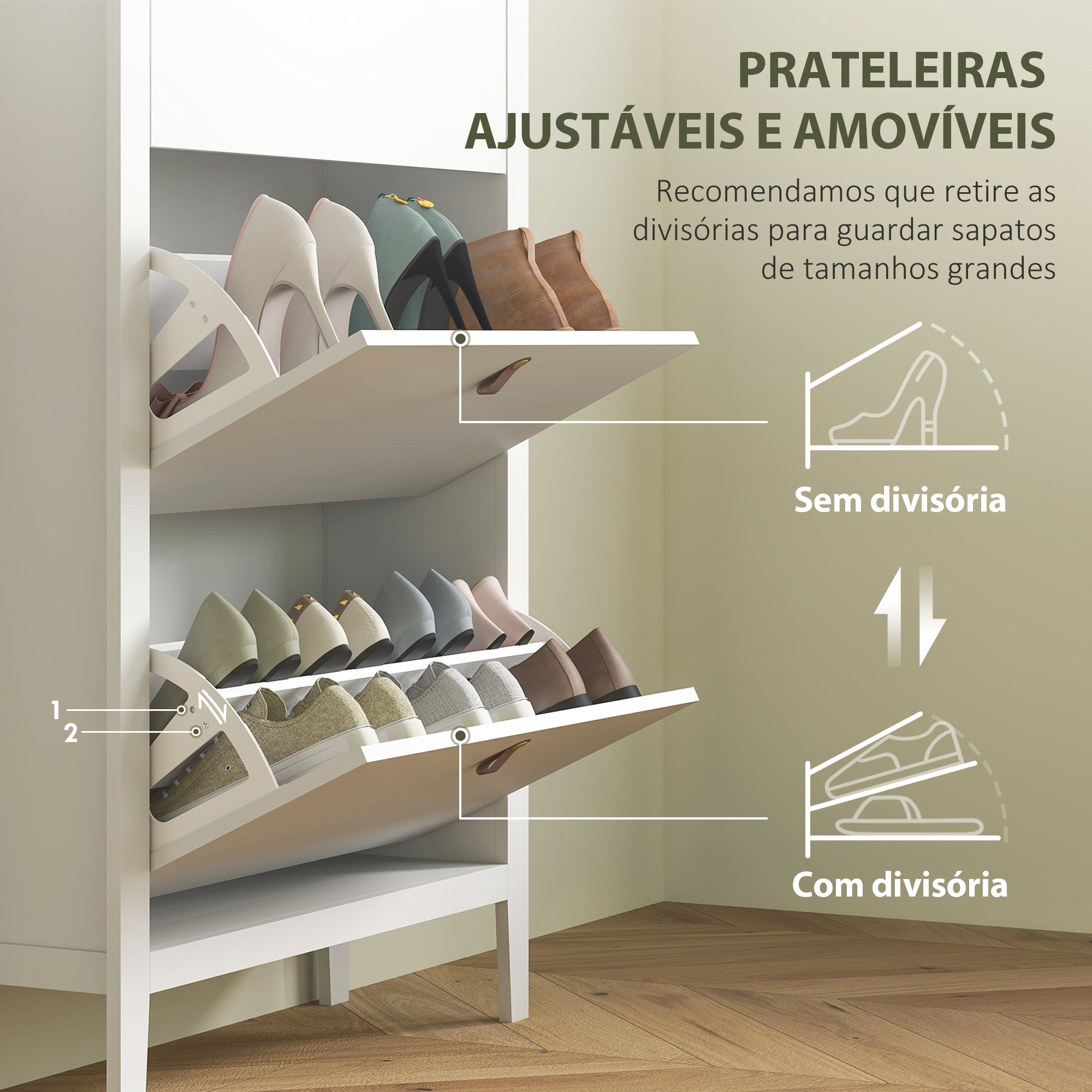 Sapateira Estreita com 3 Gavetas Abatíveis 80x24x131 cm - Branco