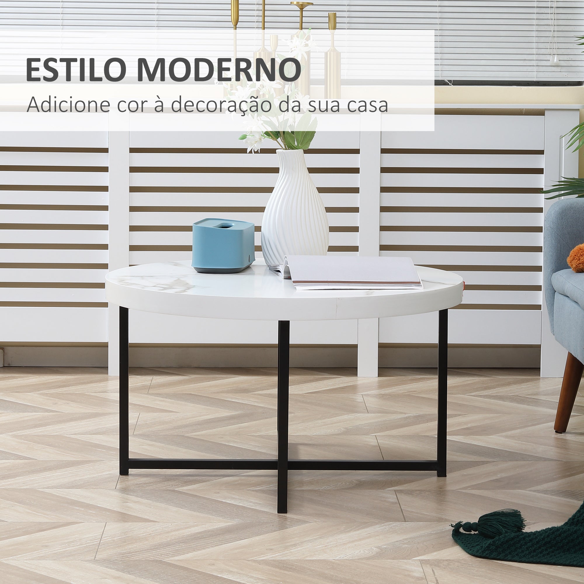 Mesa de Centro Redonda Elegante 80x80x45 cm - Branco e Preto