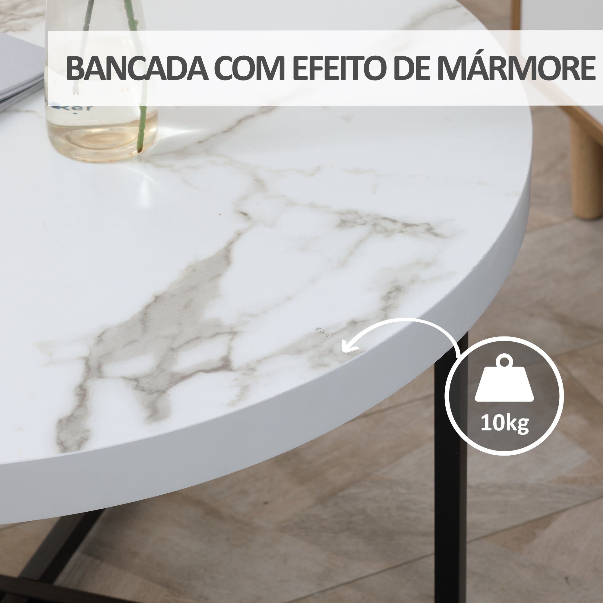 Mesa de Centro Redonda Elegante 80x80x45 cm - Branco e Preto