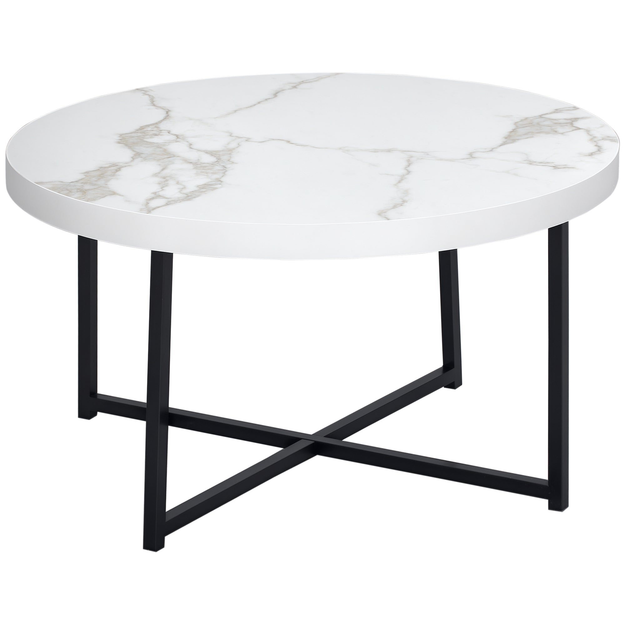 Mesa de Centro Redonda Elegante 80x80x45 cm - Branco e Preto