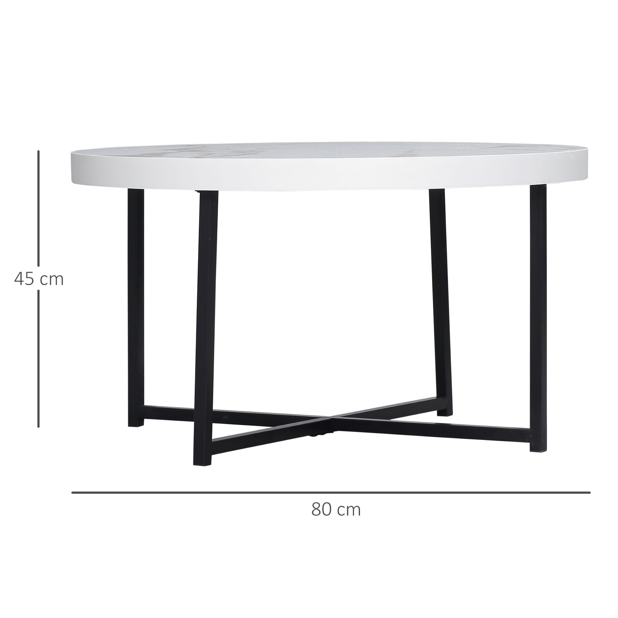 Mesa de Centro Redonda Elegante 80x80x45 cm - Branco e Preto
