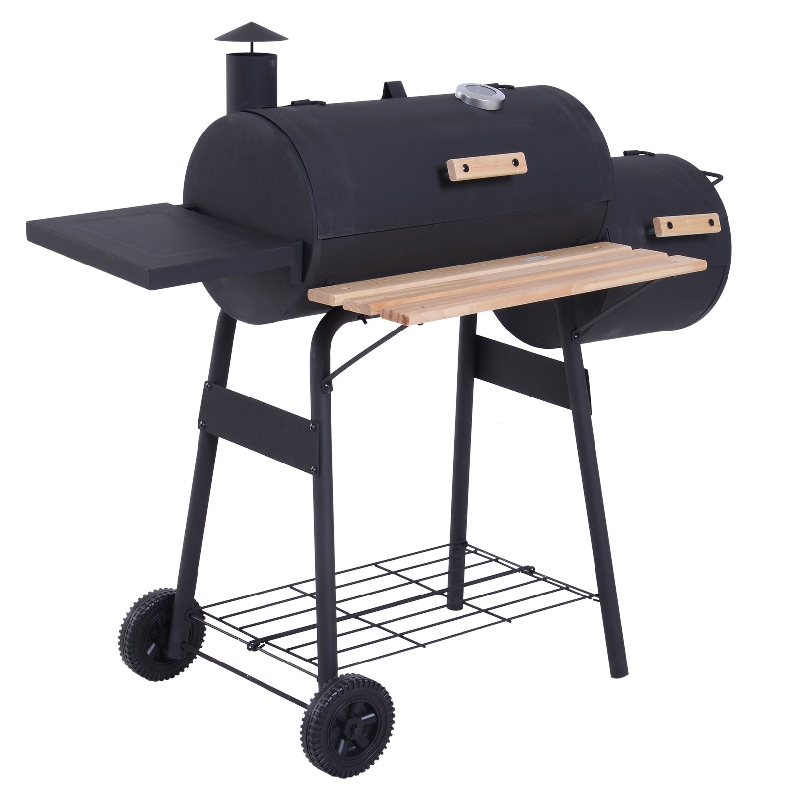 Barbecue a Carvão 2 em 1 Defumador e Grelha 124x53x104cm - Preto