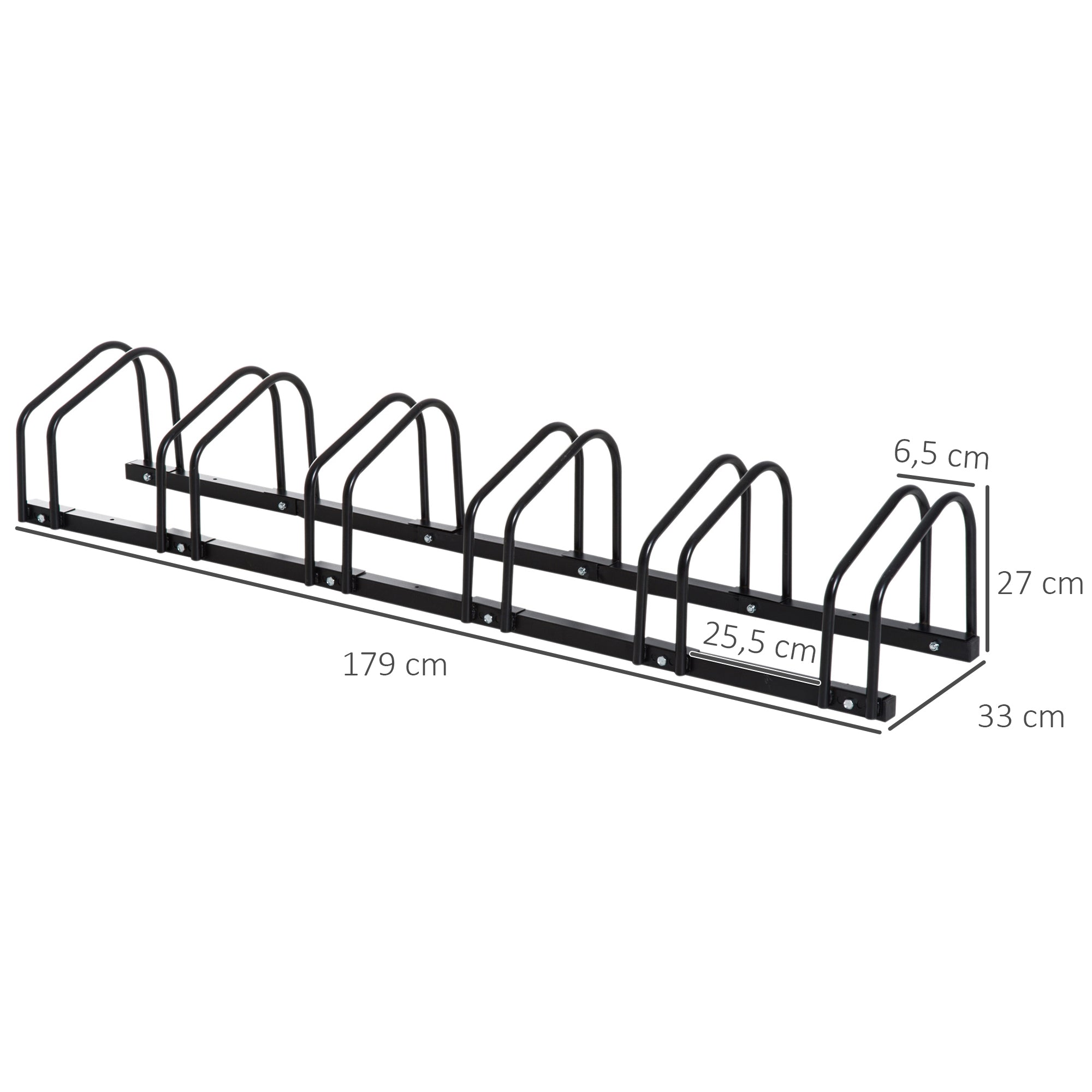 Estacionamento para 6 Bicicletas em Aço 179x33x27 cm - Cor Preto