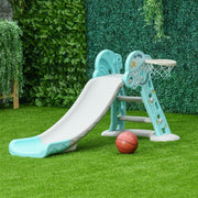 Escorrega Infantil Dobrável 140x87x75cm Azul e Cinza com Cesta de Basquetebol