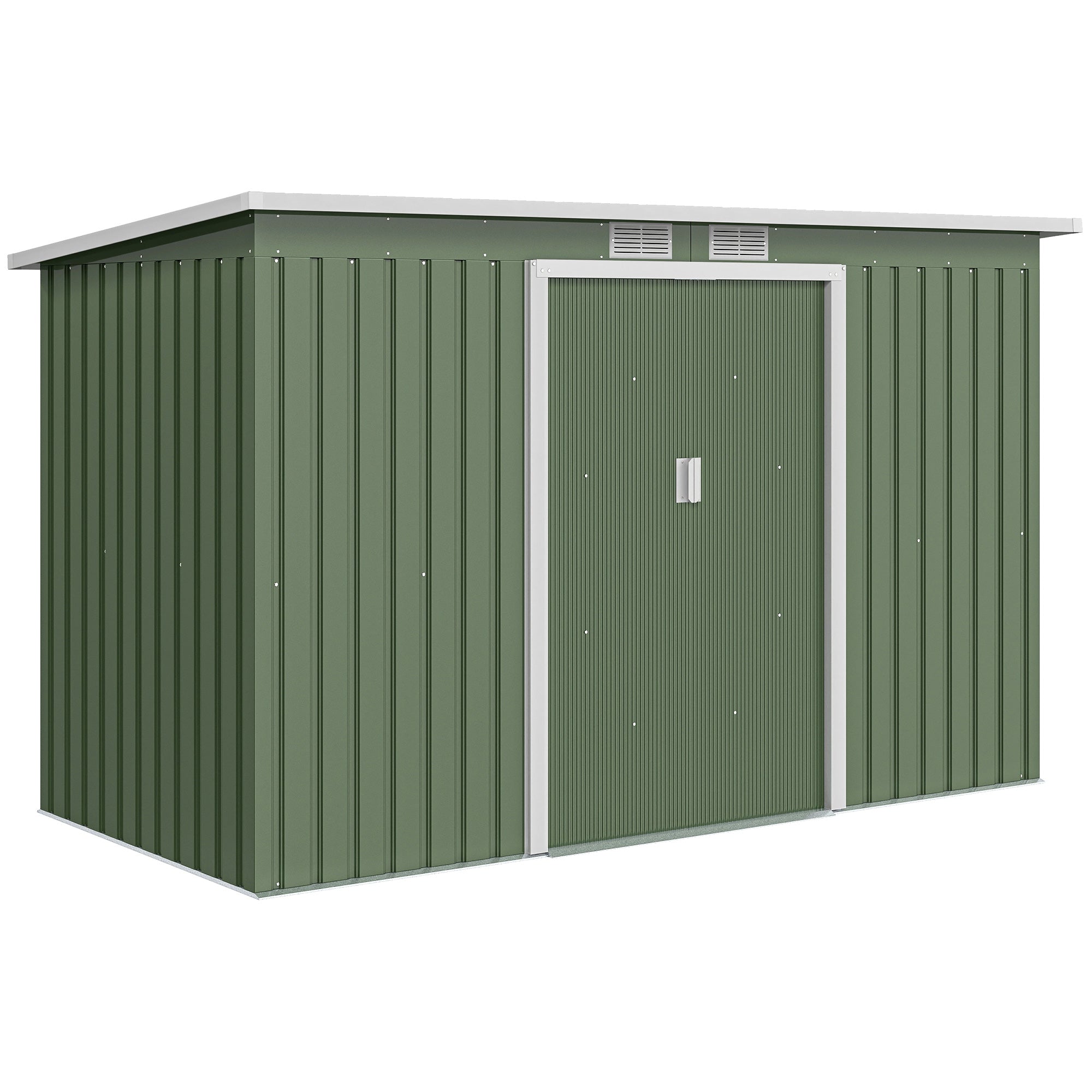 Abrigo de Jardim Verde 280x130x172cm em Aço Galvanizado com Porta Corrediça e Ventilações