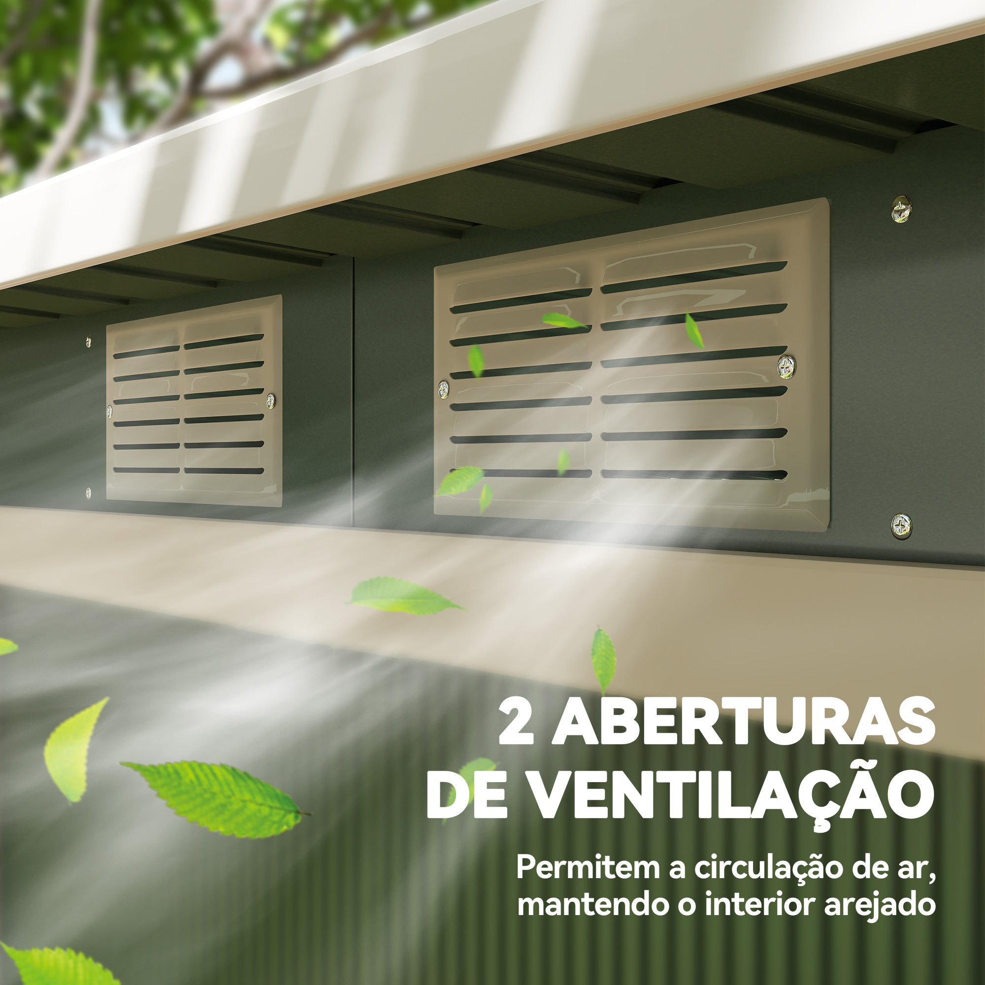 Abrigo de Jardim Verde 280x130x172cm em Aço Galvanizado com Porta Corrediça e Ventilações