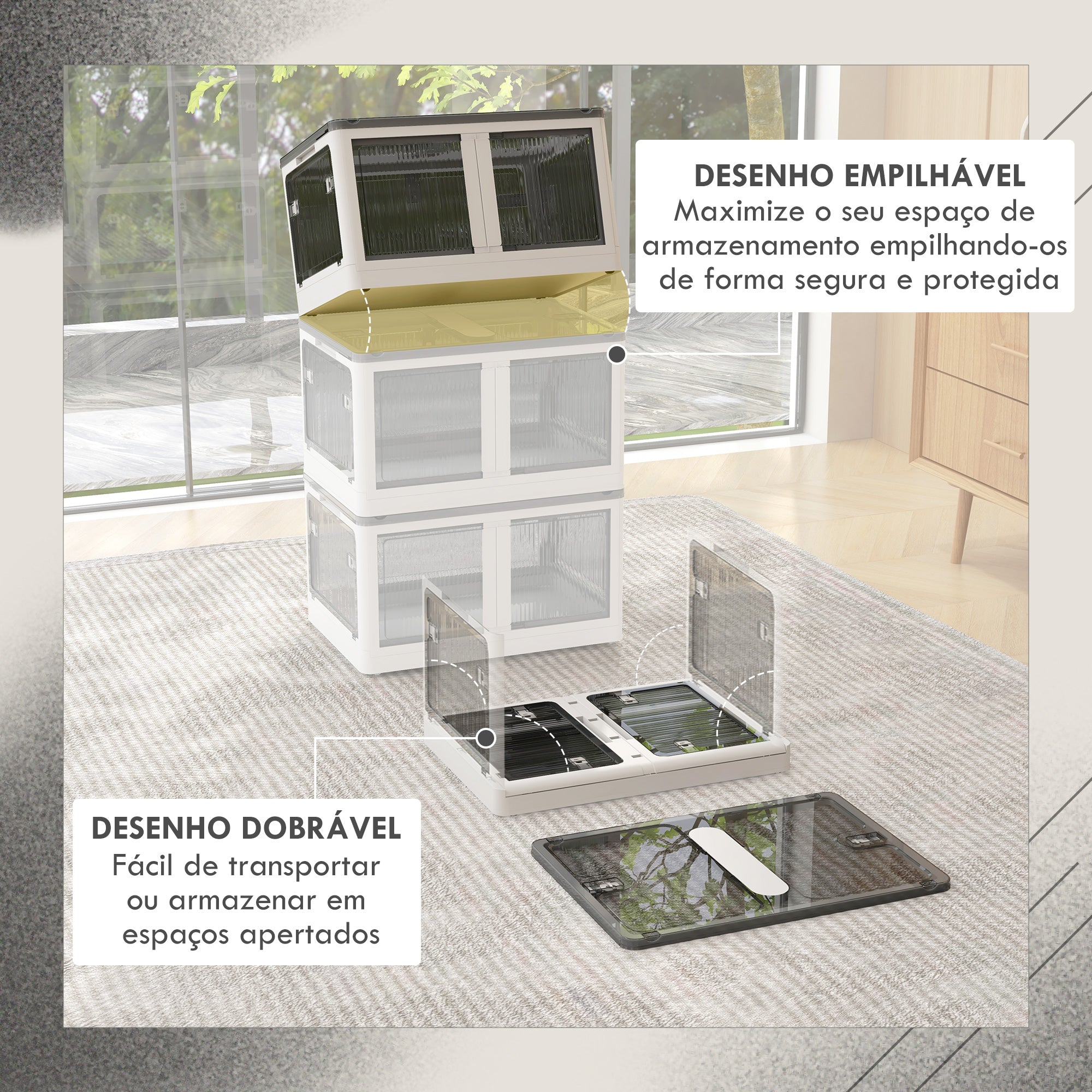 Caixa de Armazenamento Empilhável Branca 60x42x34 cm