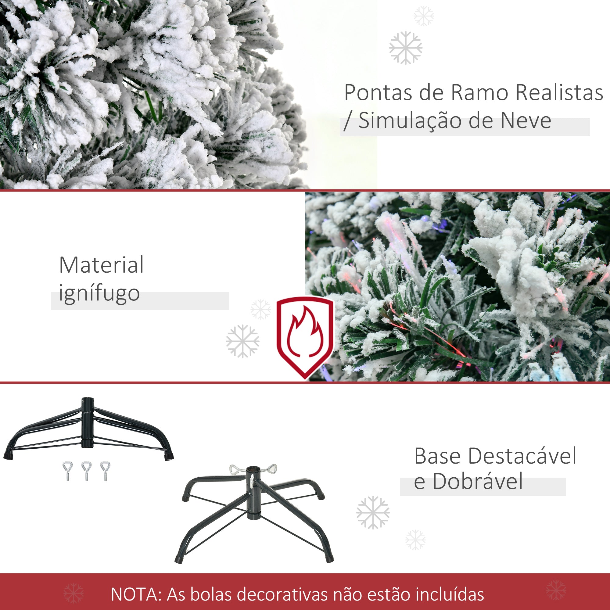 Árvore de Natal Artificial 180 cm Verde com Efeito Nevado e 32 Luzes LED