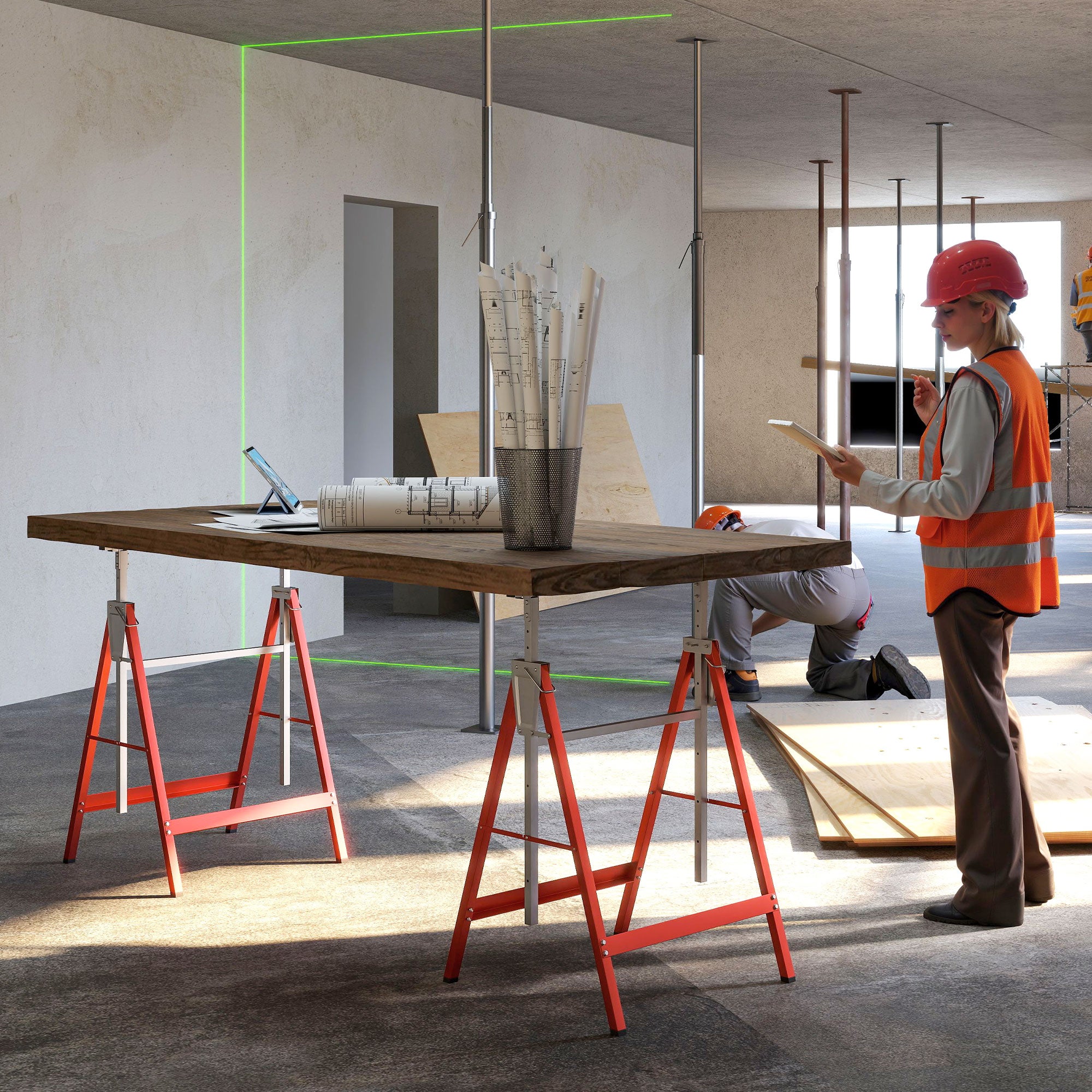 Conjunto de Cavaletes Telescópicos – 68x58x80-130 cm – Vermelho – Aço Q195