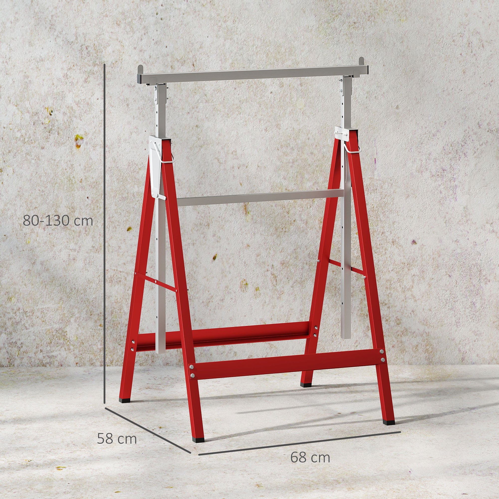 Conjunto de Cavaletes Telescópicos – 68x58x80-130 cm – Vermelho – Aço Q195