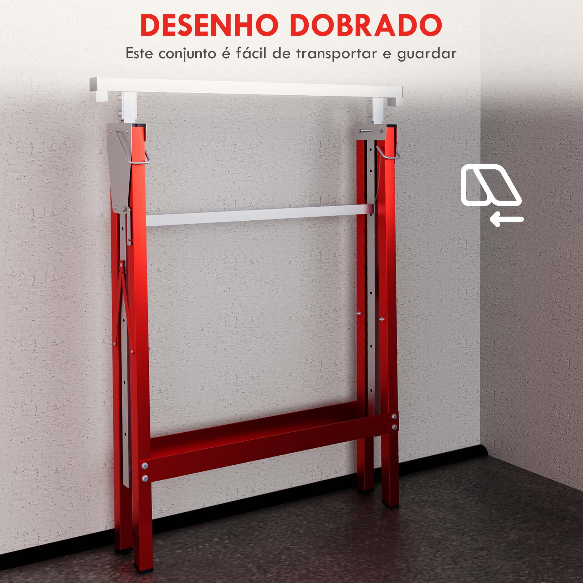Conjunto de Cavaletes Telescópicos – 68x58x80-130 cm – Vermelho – Aço Q195