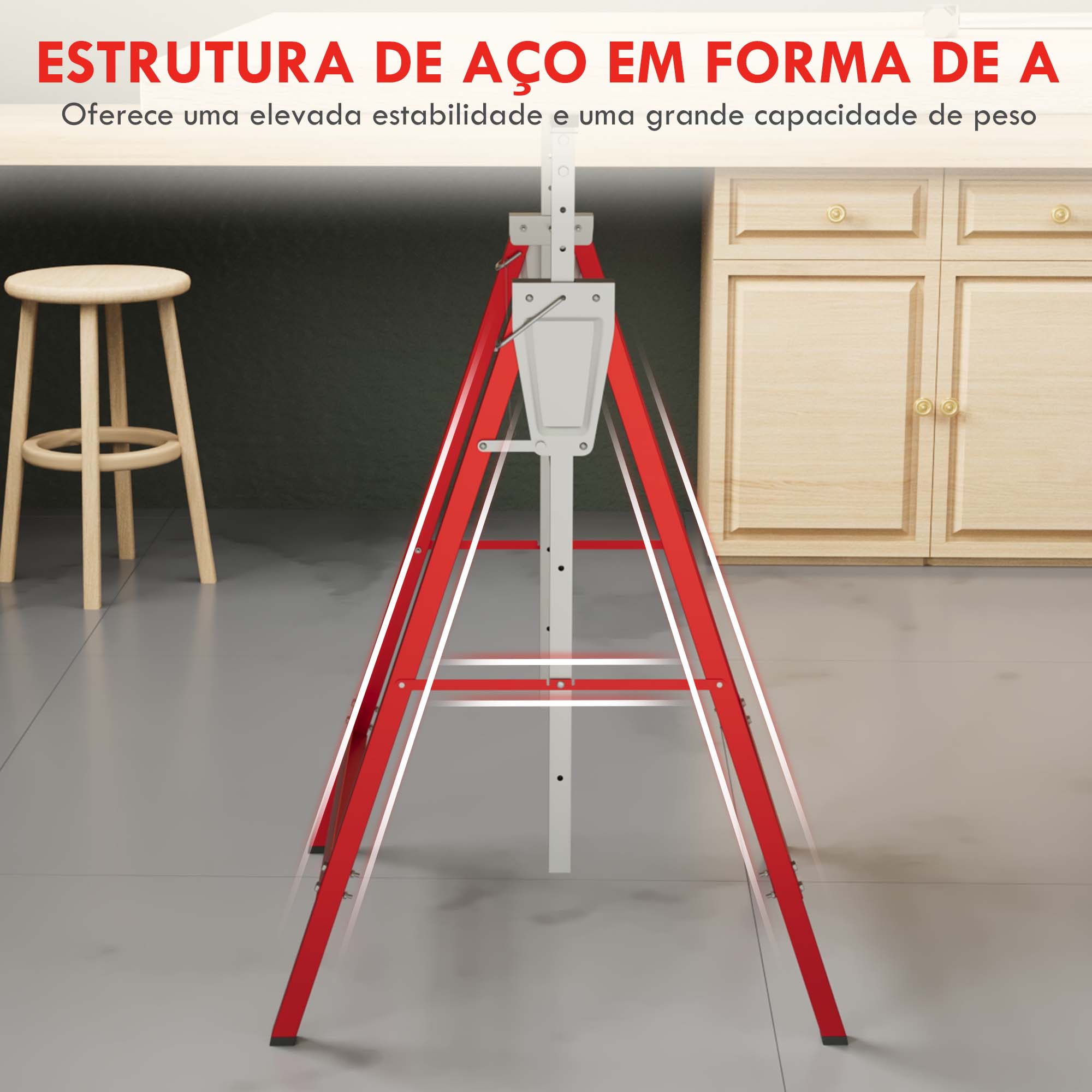 Conjunto de Cavaletes Telescópicos – 68x58x80-130 cm – Vermelho – Aço Q195