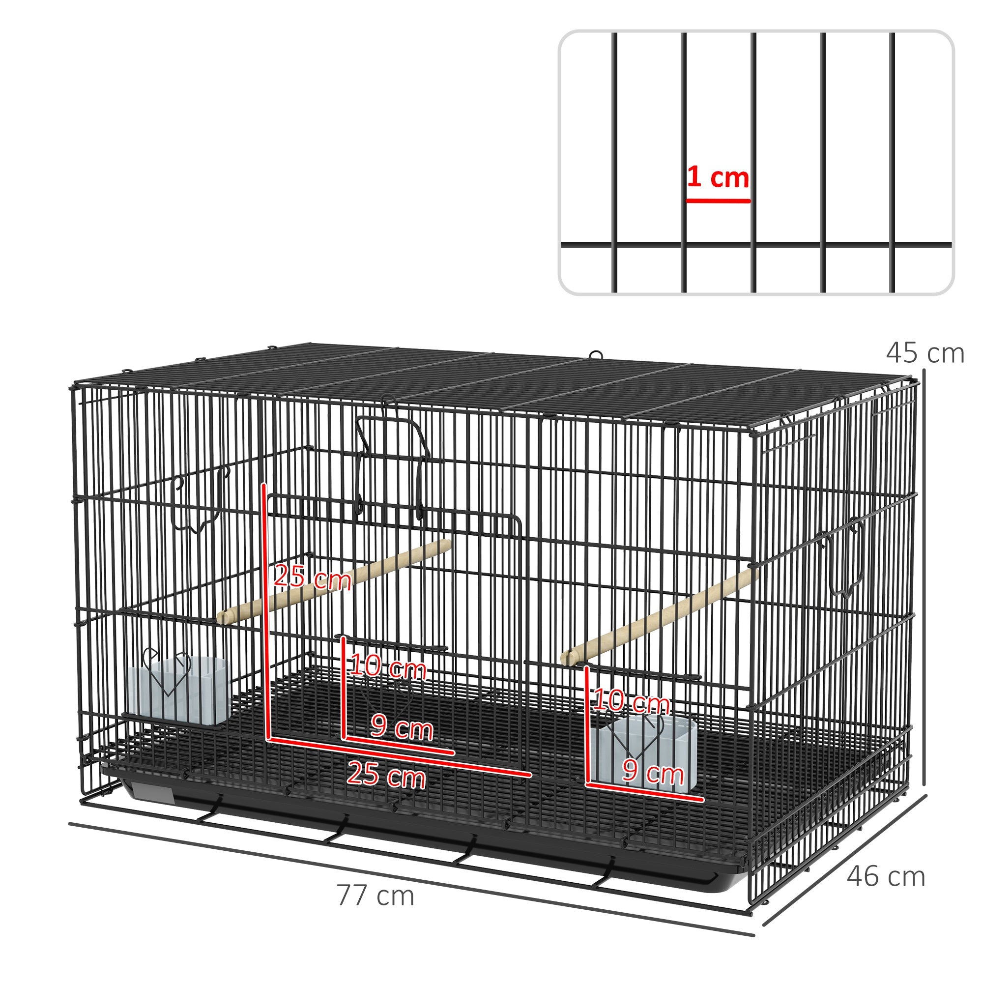 Gaiola para Pássaros – 77x46x45 cm – Preto – Metal e Plástico