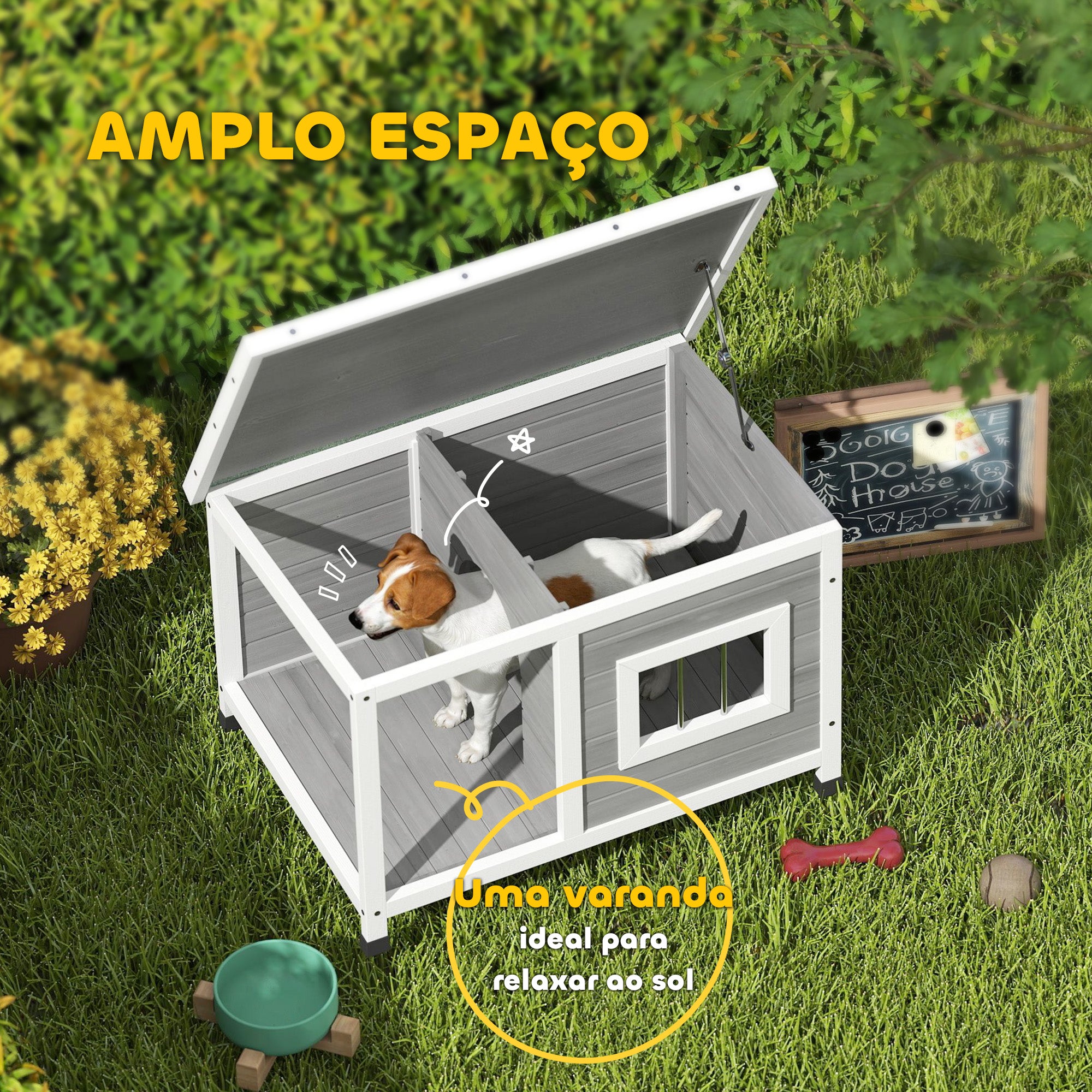 Casa para Cães de Madeira – 85,5x62x60cm – Cinza