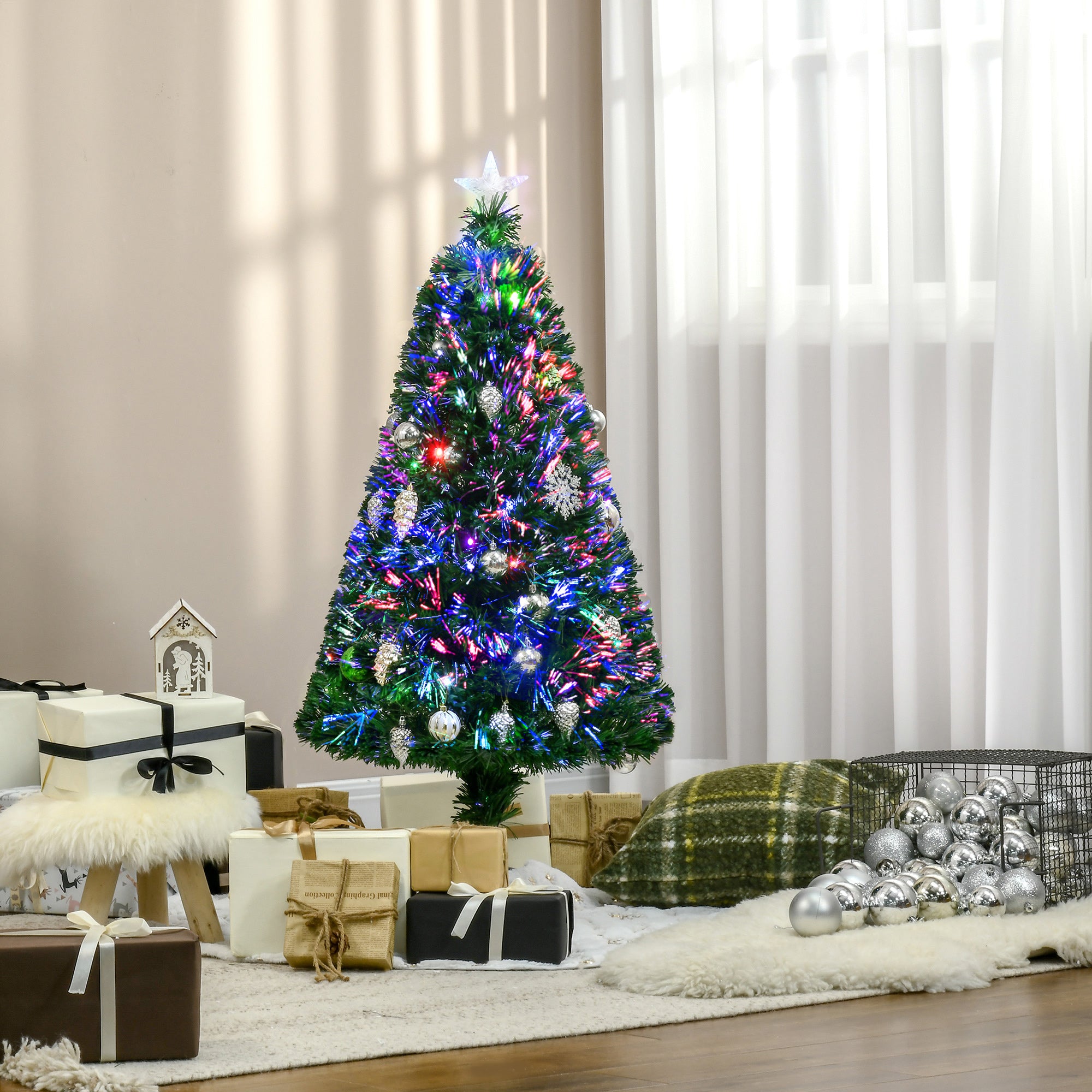 Árvore de Natal Artificial 120 cm Verde com 130 Ramos e Luzes LED