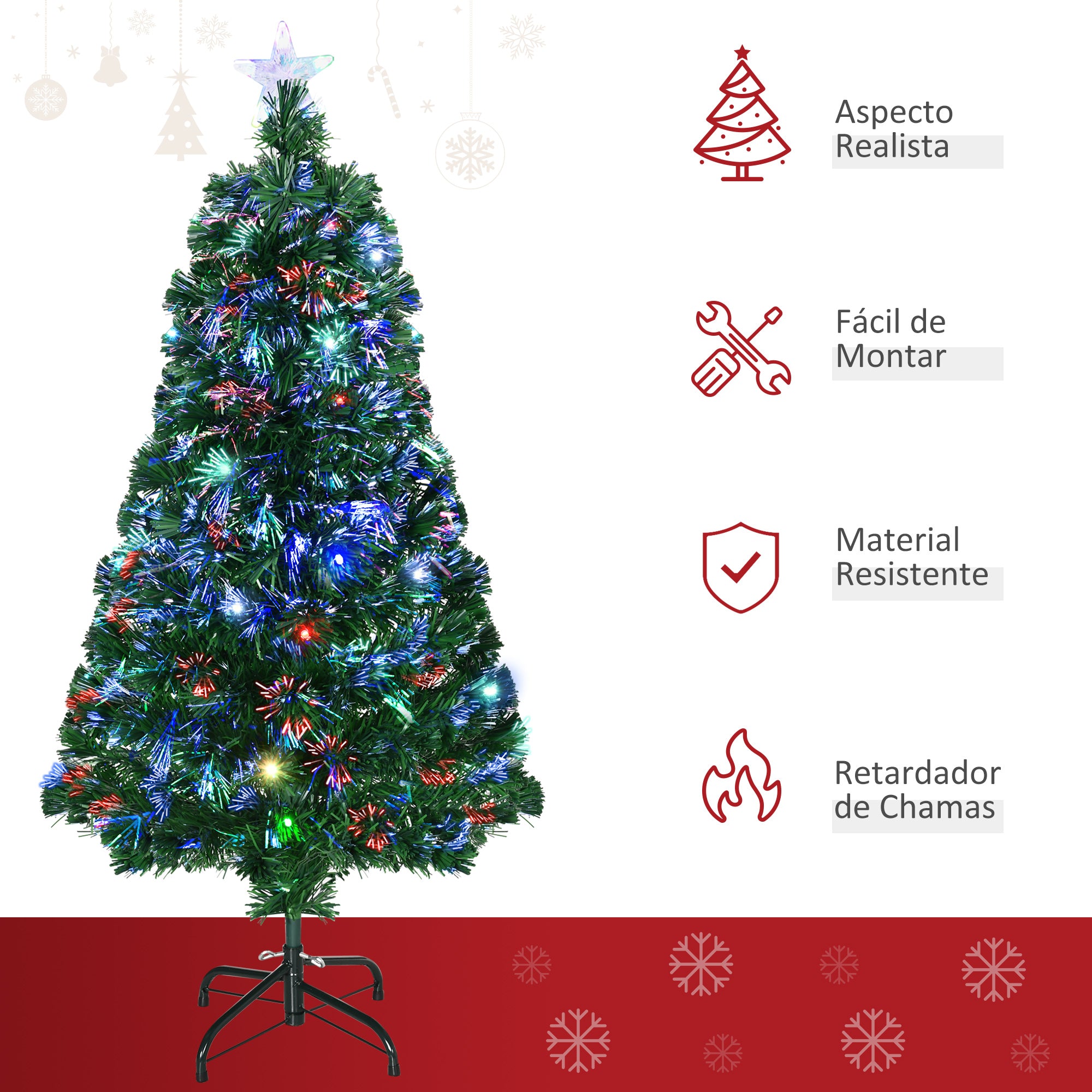 Árvore de Natal Artificial 120 cm Verde com 130 Ramos e Luzes LED