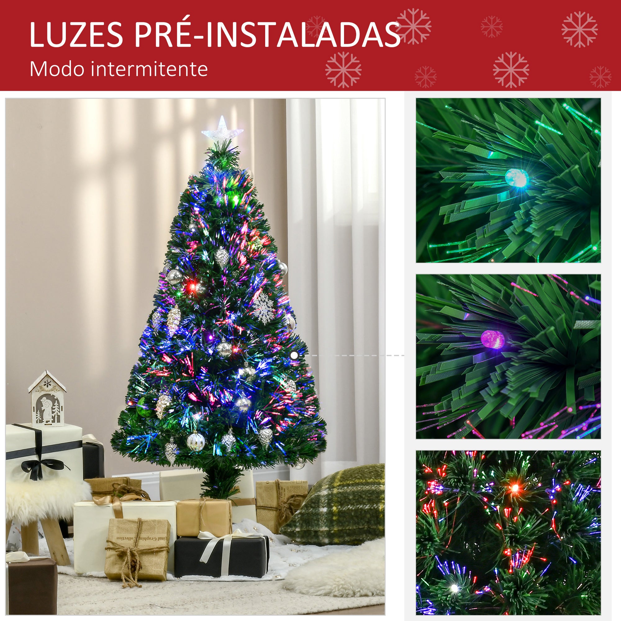 Árvore de Natal Artificial 120 cm Verde com 130 Ramos e Luzes LED