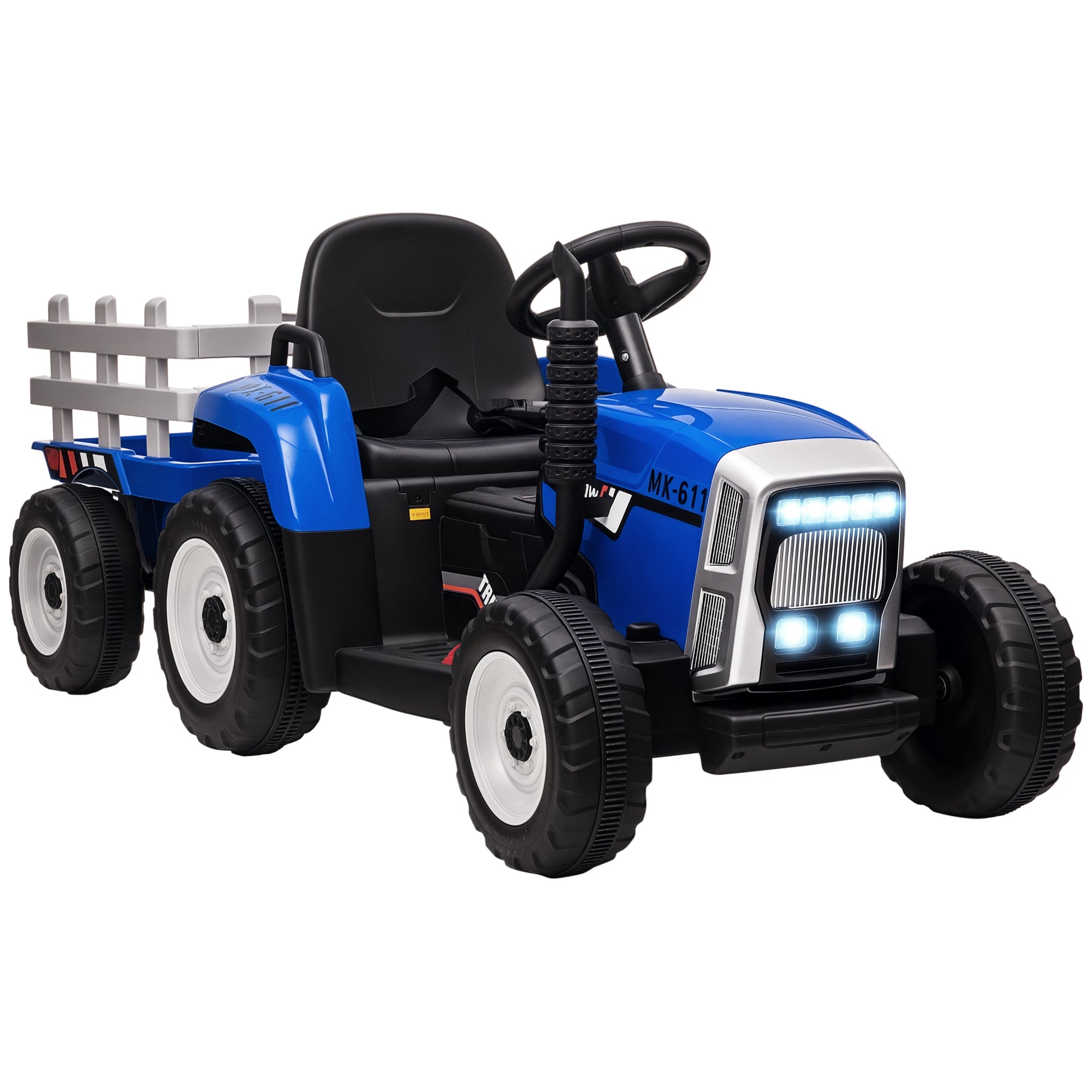Trator Elétrico com Reboque Azul 136,5x50x52,5 cm para Crianças 3-6 Anos