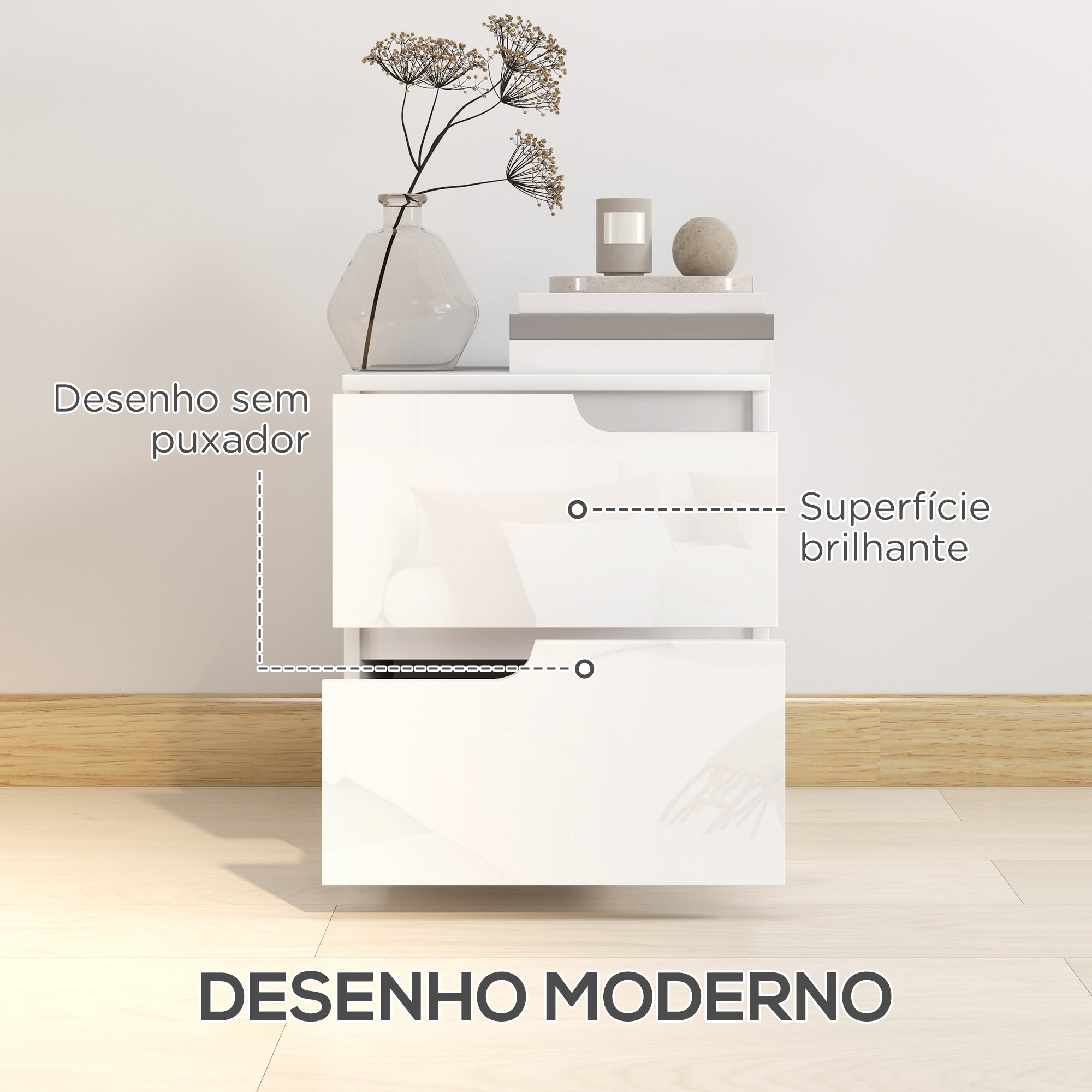 Mesa de Cabeceira Moderna 40x40x48 cm - Branco