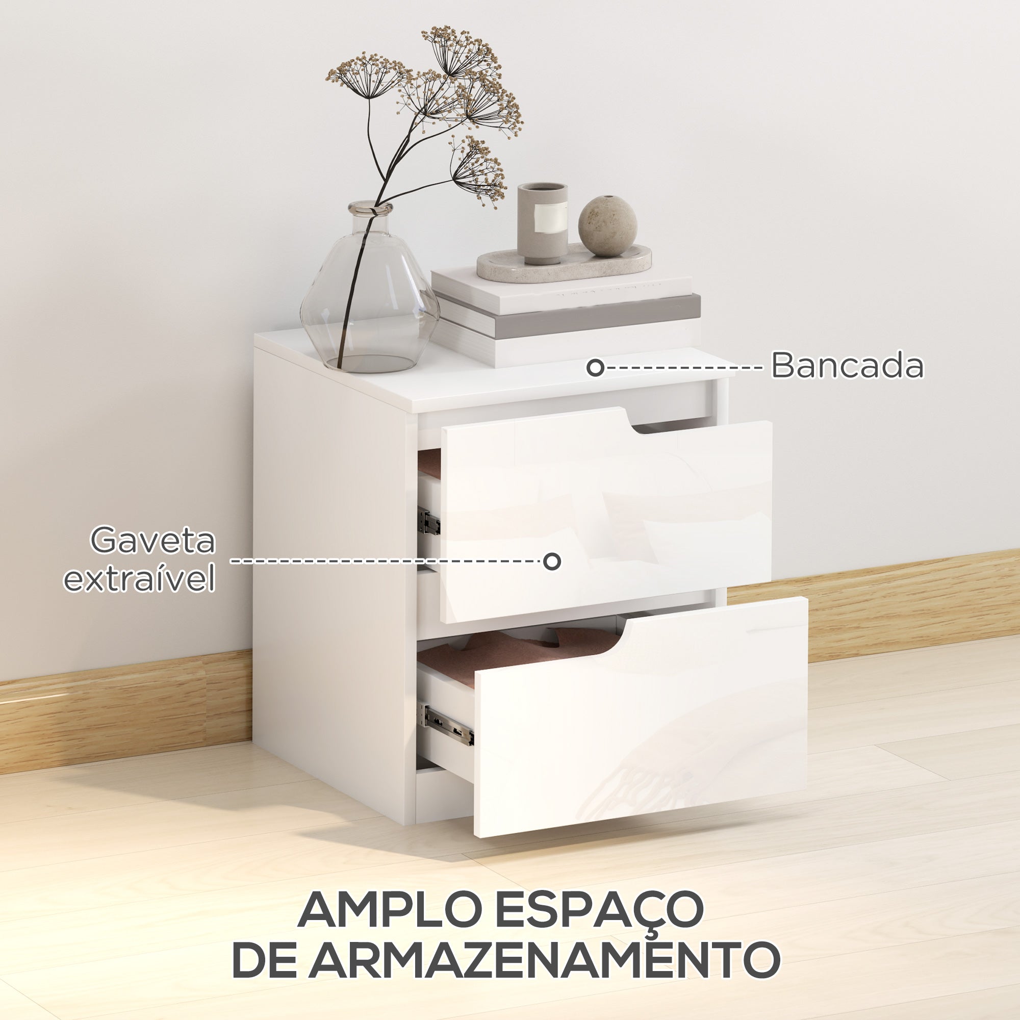 Mesa de Cabeceira Moderna 40x40x48 cm - Branco