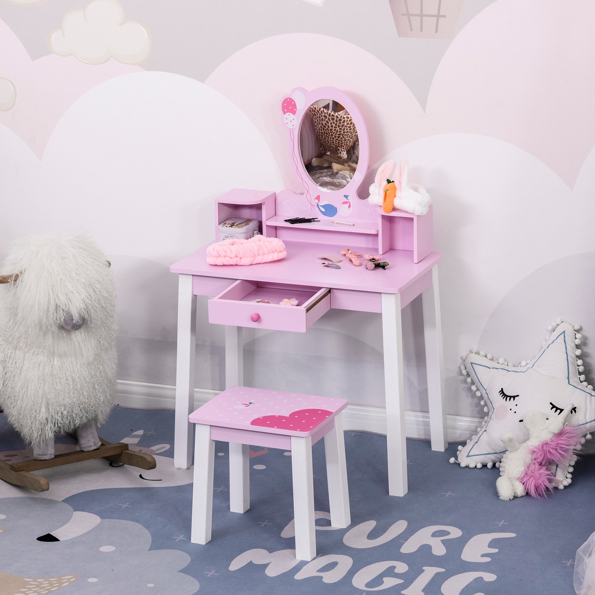 Toucador Infantil de Madeira 60x34x93cm Cor Rosa