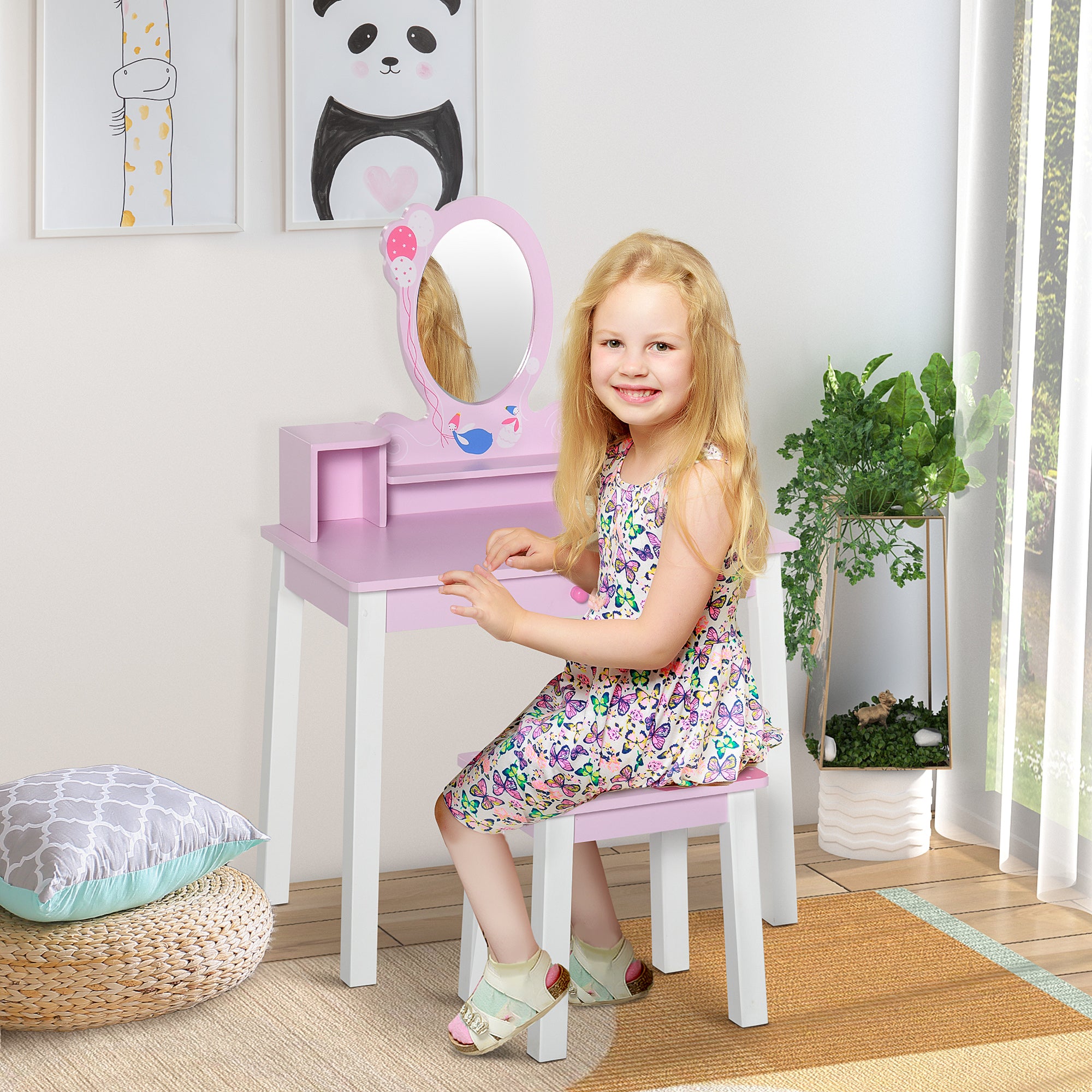 Toucador Infantil de Madeira 60x34x93cm Cor Rosa